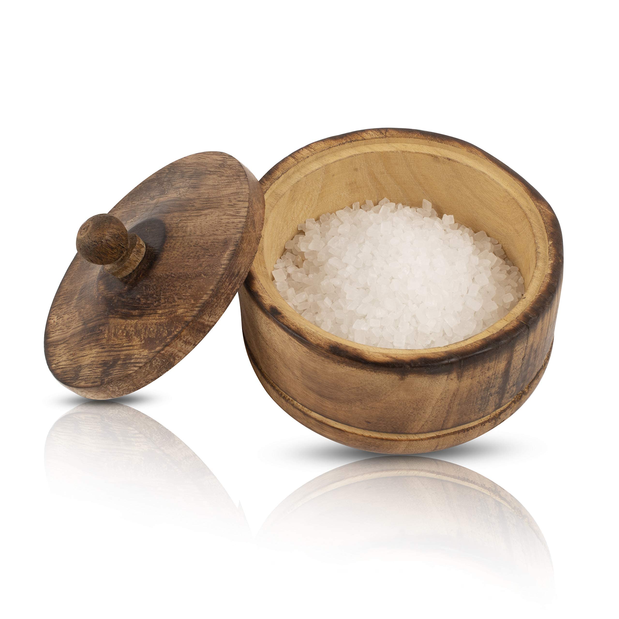 Decorative Rustic Wooden Sugar Bowl With Lid Wide Mouth Candy Treat Jar Spice Jar Holder Condiment Nuts Serving Bowl Pot Salt Sp