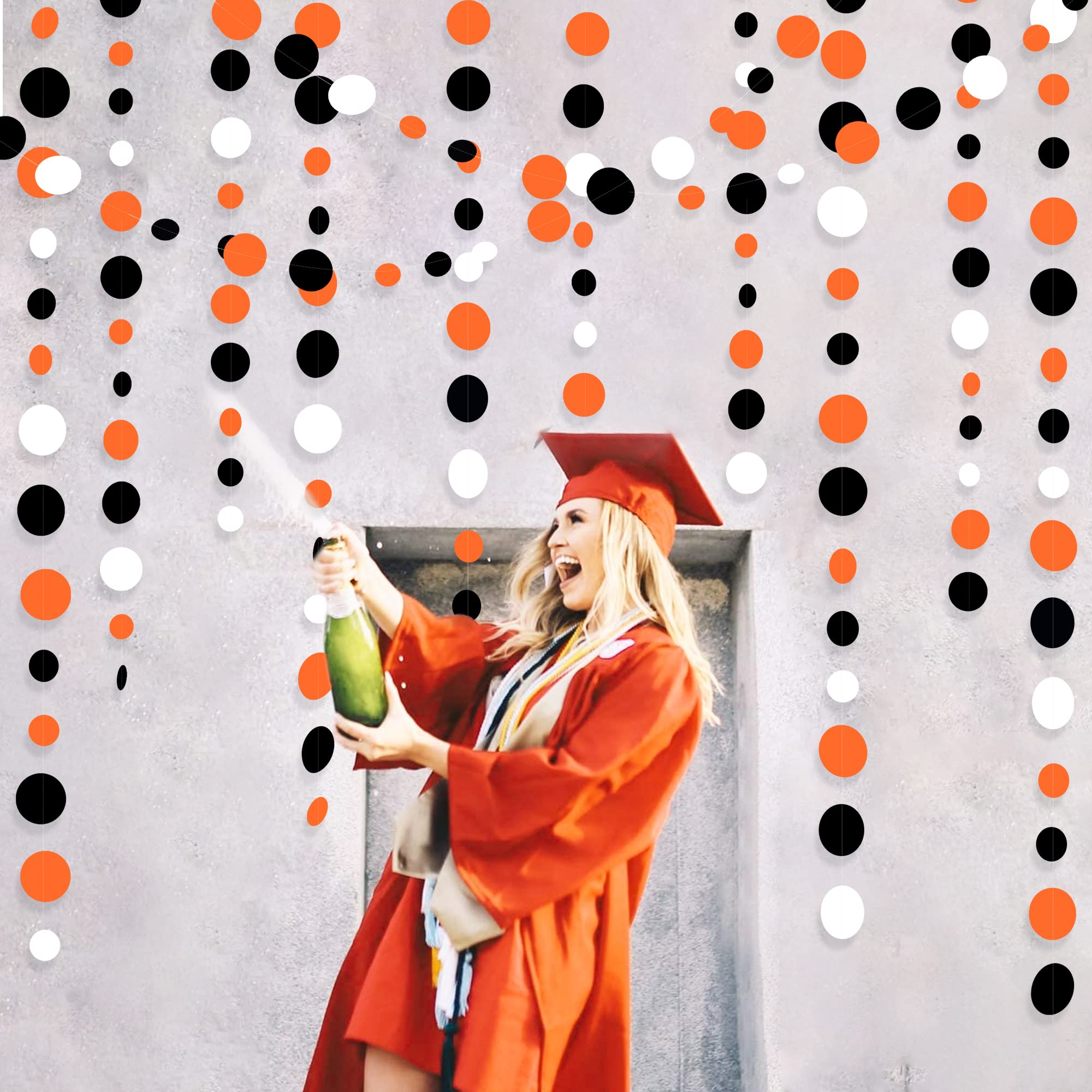46Ft Orange Black Circle Dot Garland Black Orange And White Polka Dot Hanging Paper Streamer For Birthday Wedding Bridal Shower
