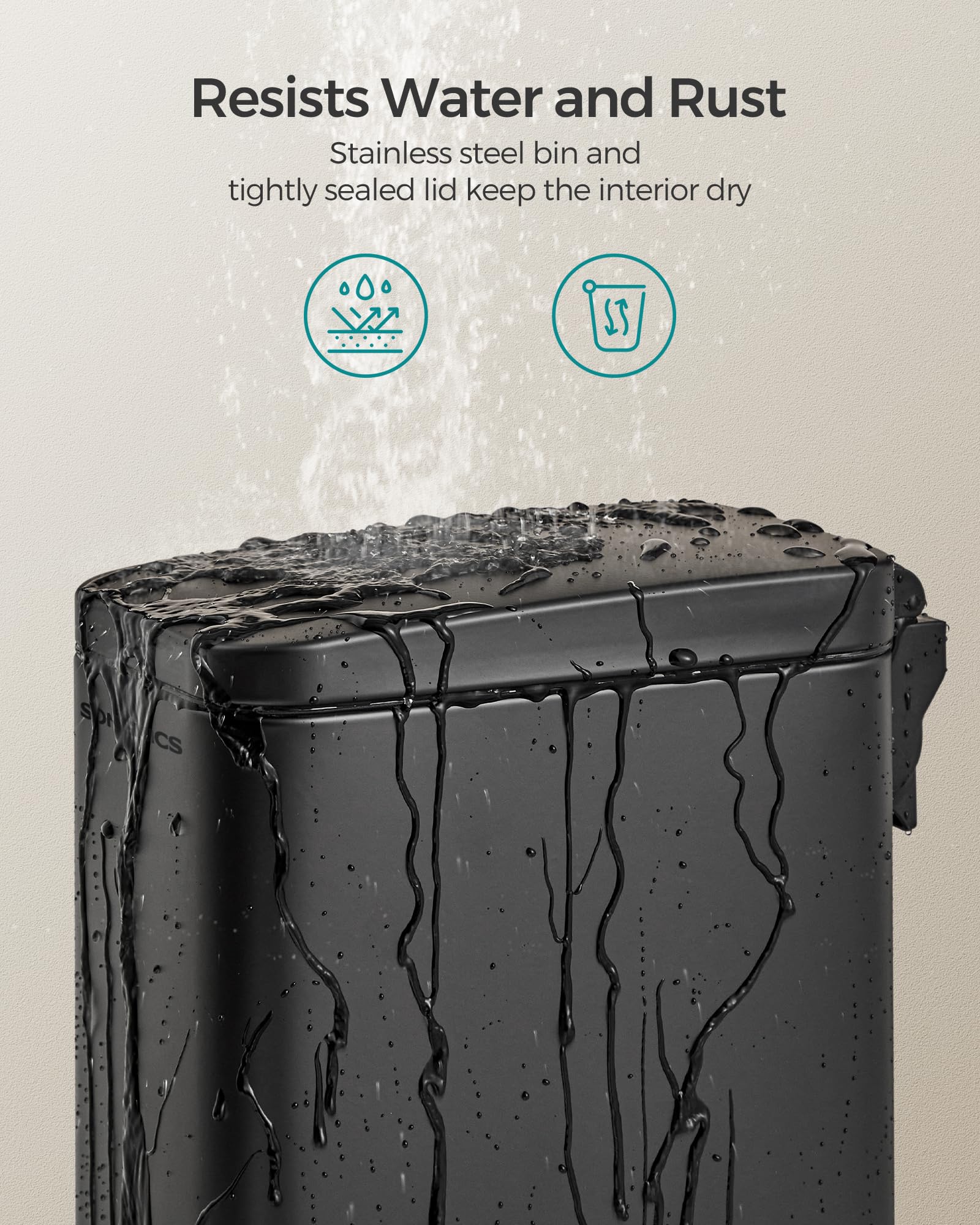 Songmics Bathroom Trash Can, 2.6 Gallon (10 L) Small Trash Bin With Lid, Slim For Small Spaces, Stainless Steel Garbage Can, Sof