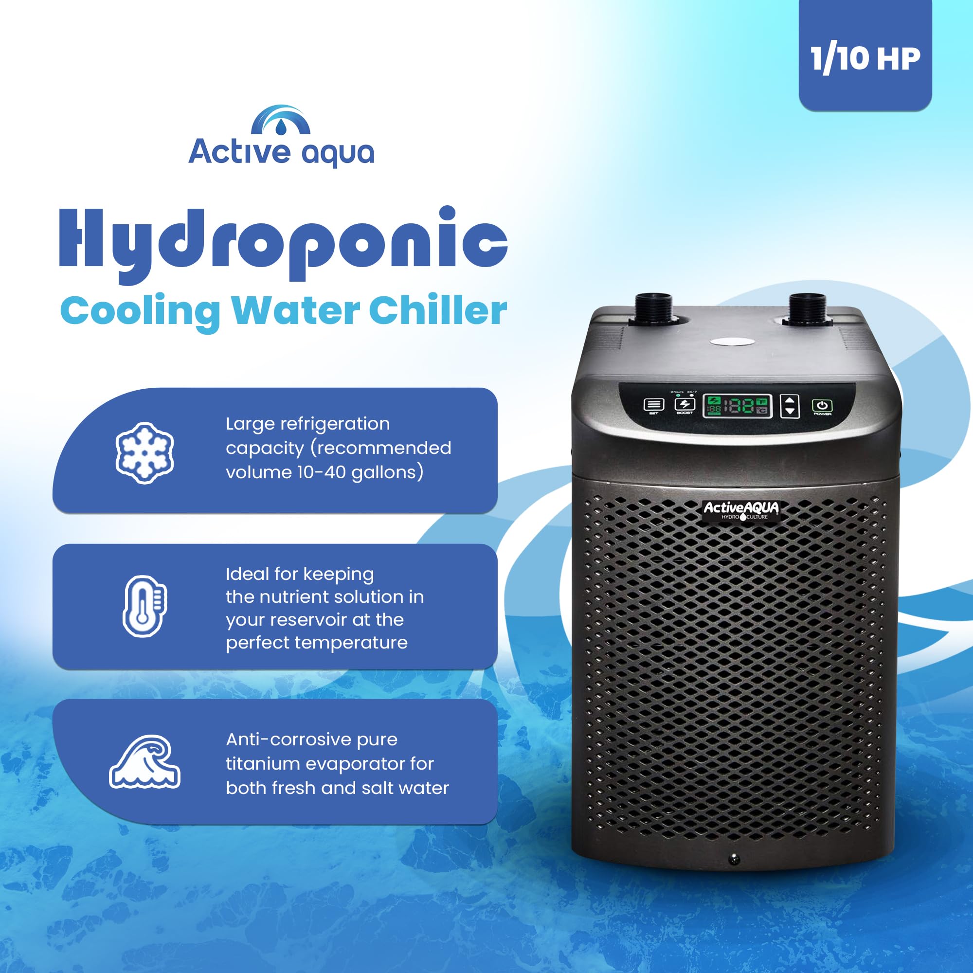Active Aqua Hydroponic Water Chiller Cooling System With Remote Control And Freestanding Mounting Type For Home And Kitchen, Bla