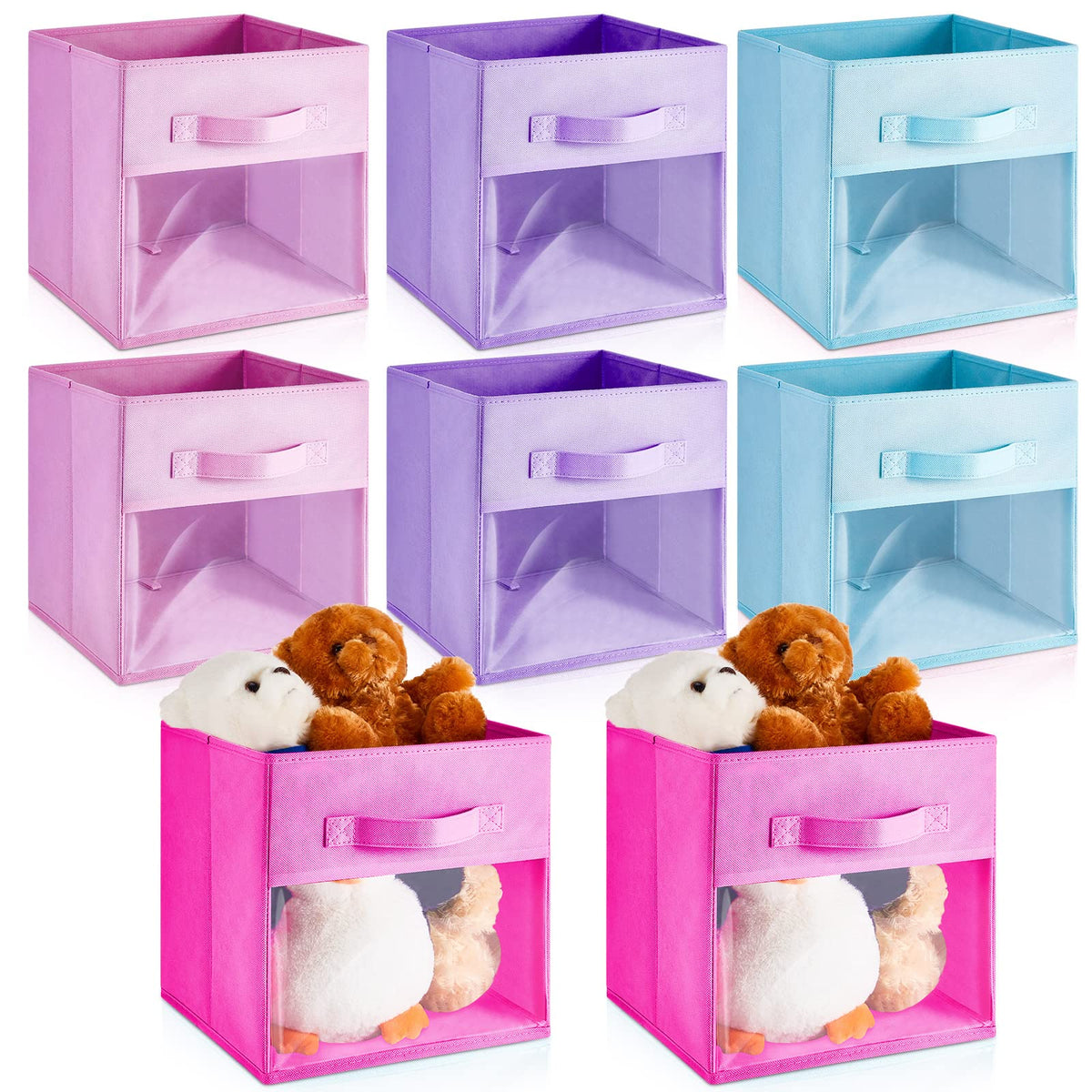 Marsui 8 Pcs Cube Storage Bins With Clear Window 11'' Daycare Storage Cube Organizer Bins For Closet Kid Nursery Playroom With H