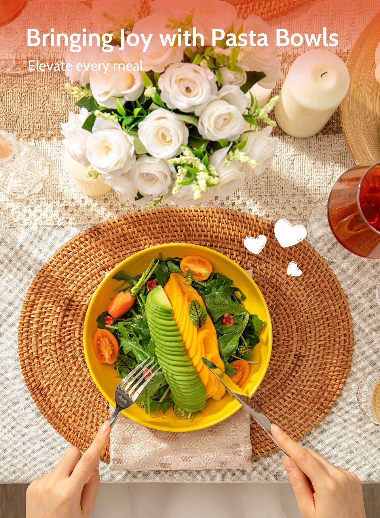 Sweese Pasta Bowls, 22 Ounce Salad Serving Bowls Set Of 6, 7.6 Inch Porcelain Plates For Serving Dinner, Salad - Microwave Dishw