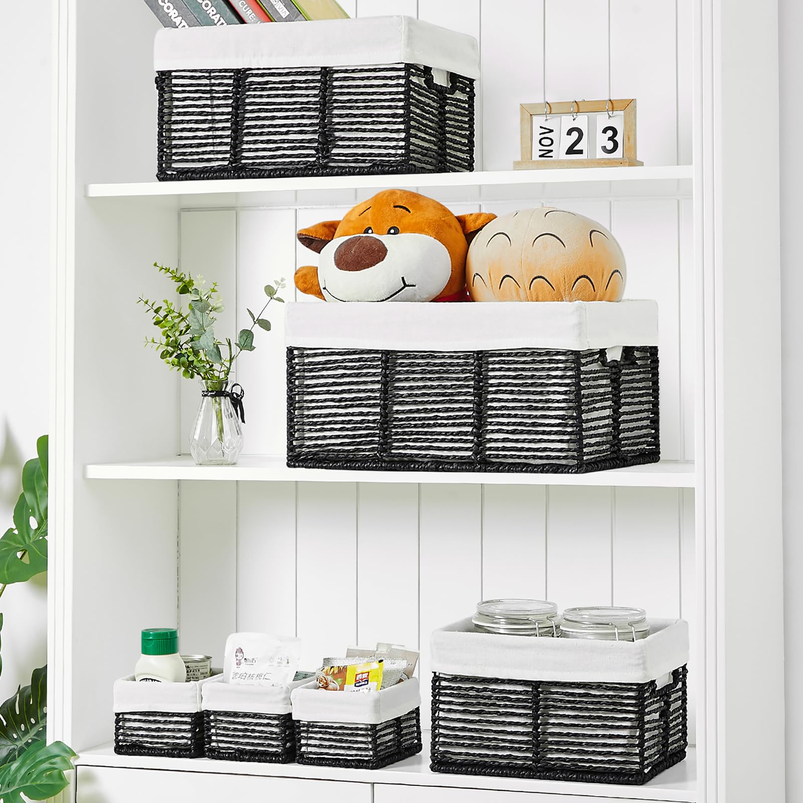 Vagusicc Wicker Storage Basket, 6 Pack Baskets For Organizing, Wicker Baskets With Handle, Rectangular Wicker Baskets For Storag