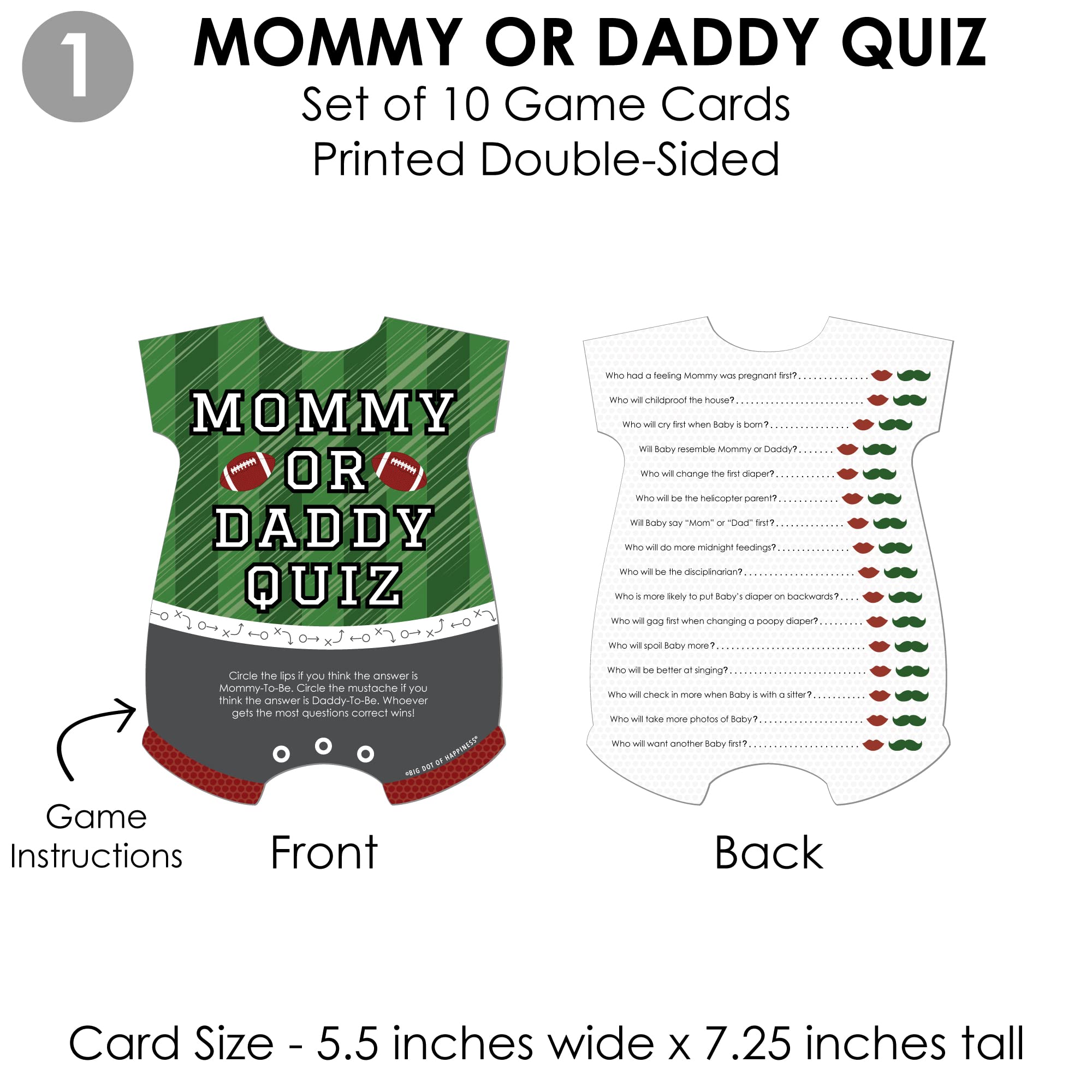 Big Dot Of Happiness End Zone - Football - 4 Baby Shower Games - 10 Cards Each - Gamerific Bundle