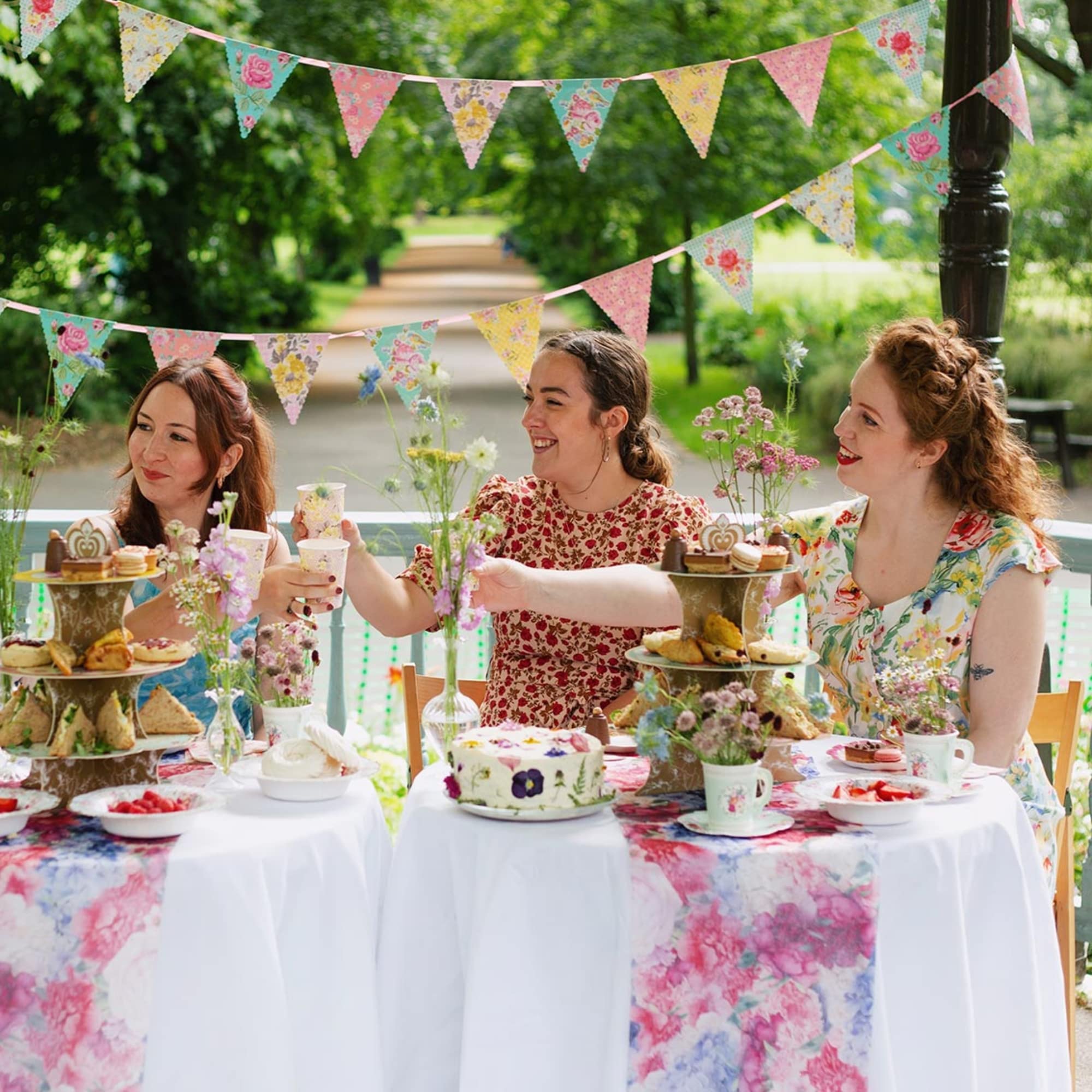 Talking Tables Ts6-Cupset Disposable Truly Scrumptious Party Vintage Floral Tea Cups And Saucer Sets, Mint Green
