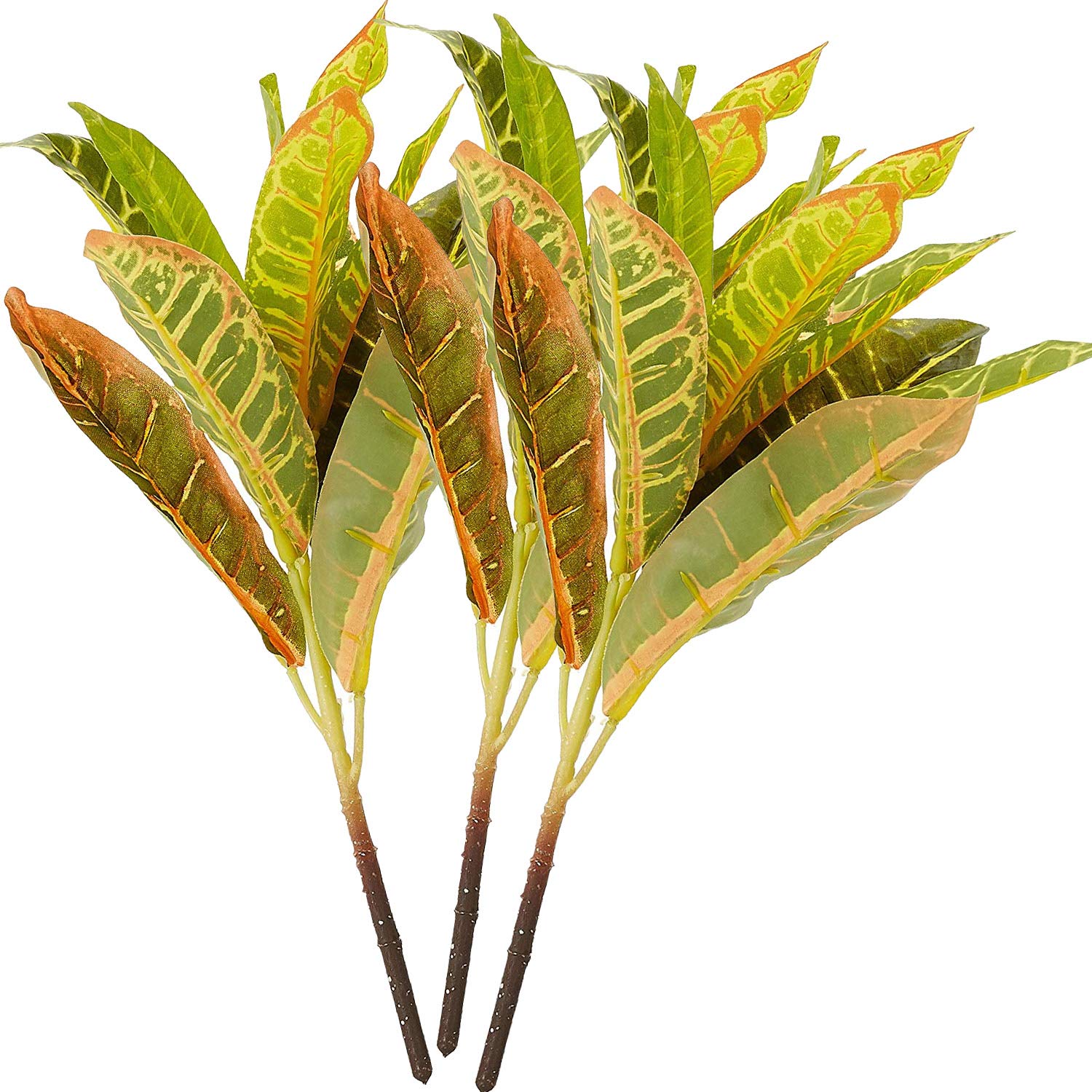 Fourwalls Artificial Croton Plant Stems for Home Decoration (35 cm, Set of 3, no Pot)