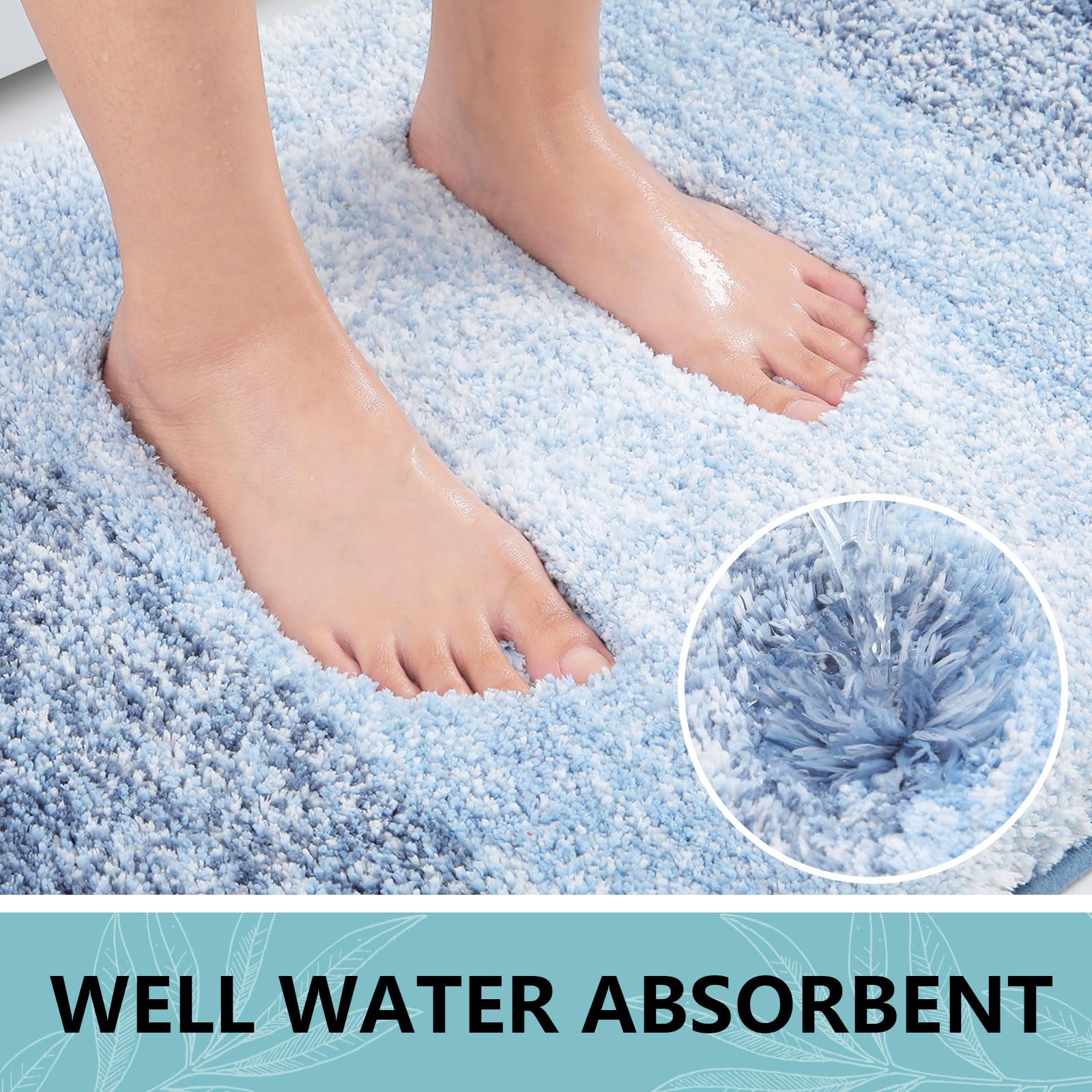 Arotive Bathroom Rug, Shaggy Soft Microfiber, Ultra Absorbent, Non Slip, Light Blue, 24'' X 16''