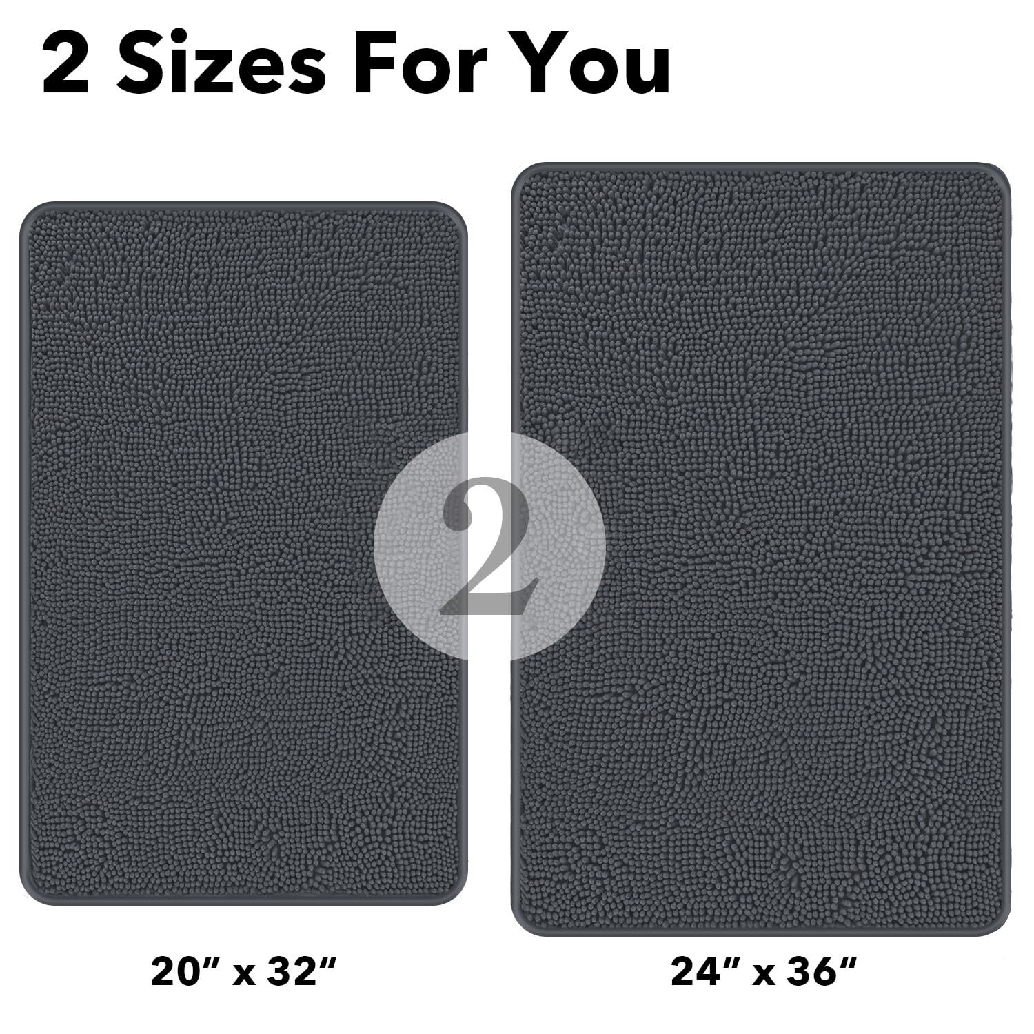Pureswan Gray Bathroom Rugs Sets 2 Piece - Absorbent And Washable Bath Mat, Non-Slip, Thick Soft Chenille Bath Rugs For Bathroom