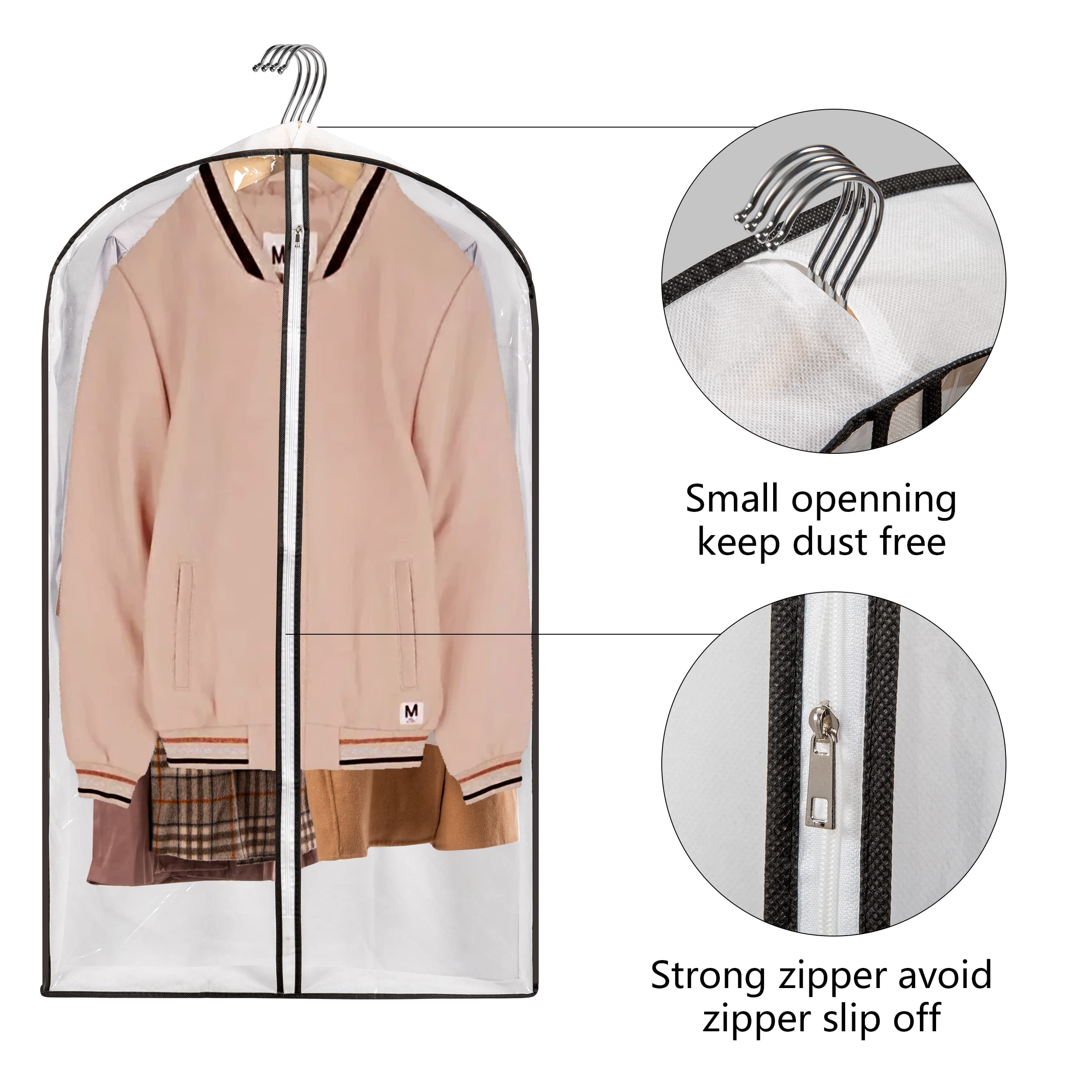 Mskitchen Hanging Clothes Bag with 4'' Gusseted Garment Bag (Set of 3) for Storage Suit Bag for Closet Clear Garment Bags Dress Covers Garment Bags for Suits  Sweaters  Shirts - 24'' x 40''x4''/ 3 Pack