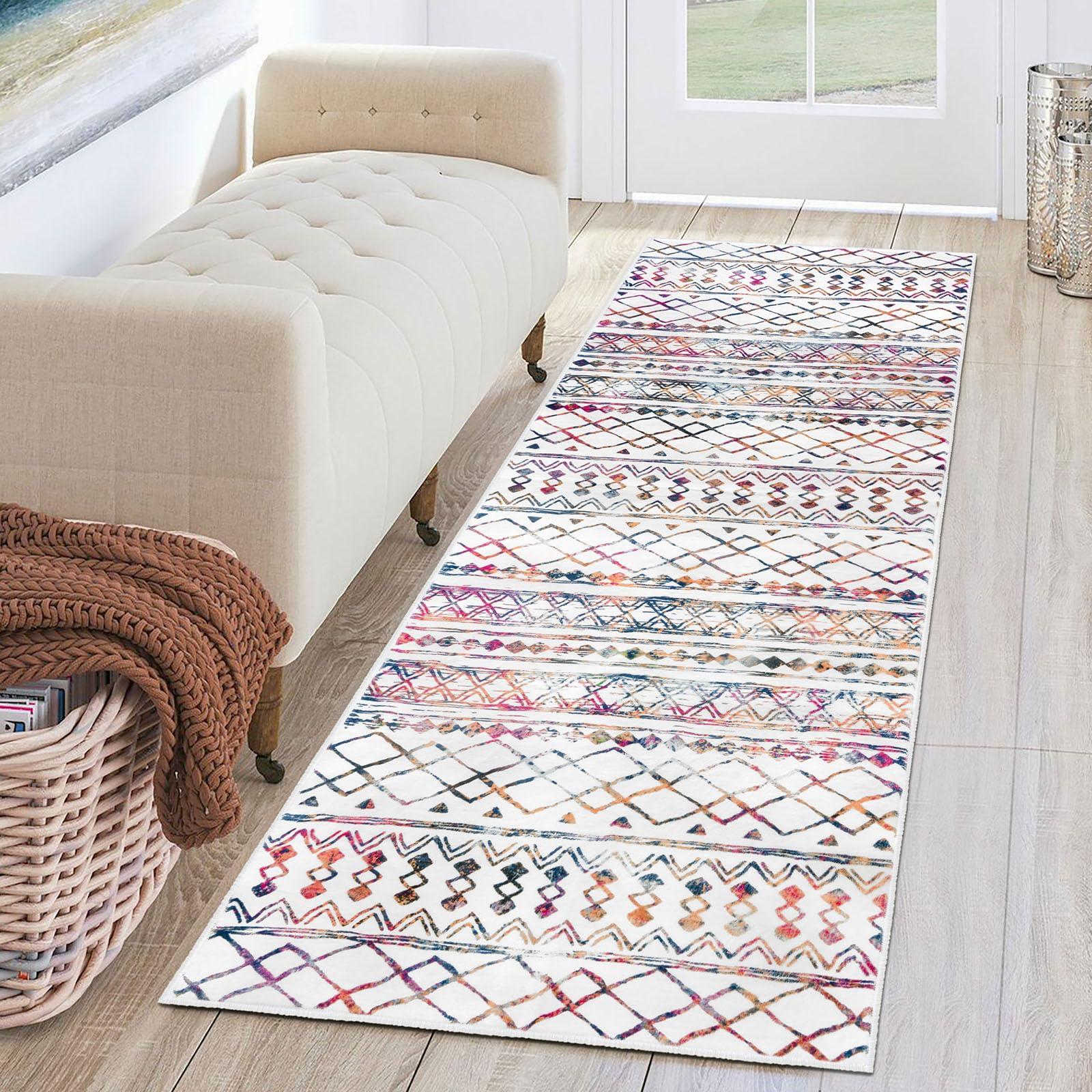KUTA Boho Runners for Hallways 2x6 Multi-Color Moroccan Washable Runner Rug Non-Slip Vintage Kitchen Rug Runner Soft Distressed 
