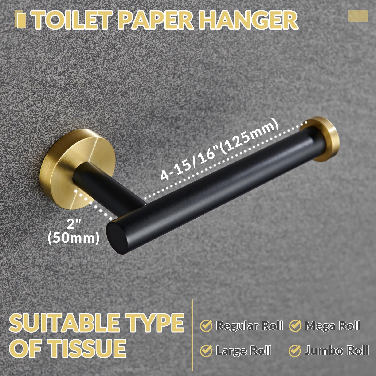 Toilet Paper Holder  APLusee Stainless Steel Half Open Round Tissue Roll Hanger  Bathroom Kitchen Wall Storage (Black & Gold)