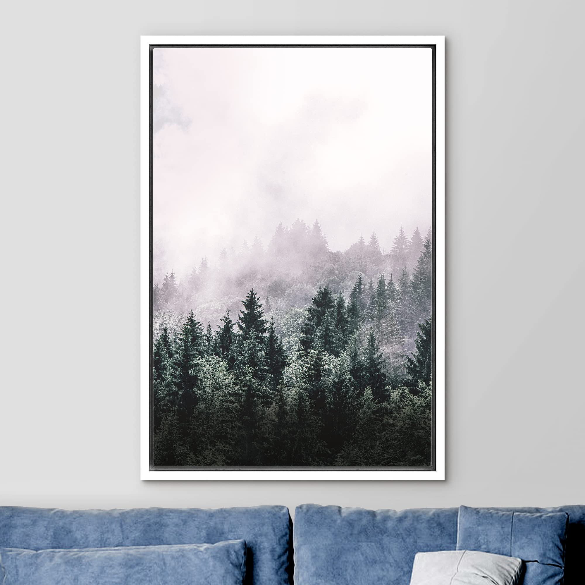 Ashbrook Framed Canvas Print Wall Art Mist Over Mountain Forest Pine Trees Nature Wilderness Photography Modern Rustic Scenic Mu