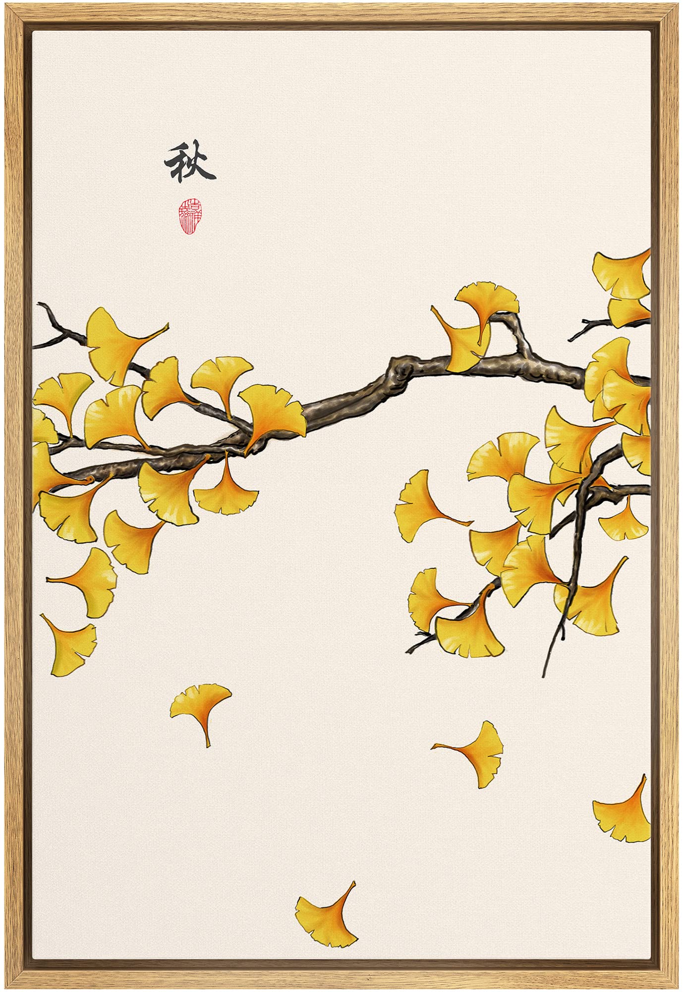 Nwt Framed Canvas Print Wall Art Japanese Style Watercolor Yellow Flowers Floral Plants Illustrations Modern Art Rustic Scenic C