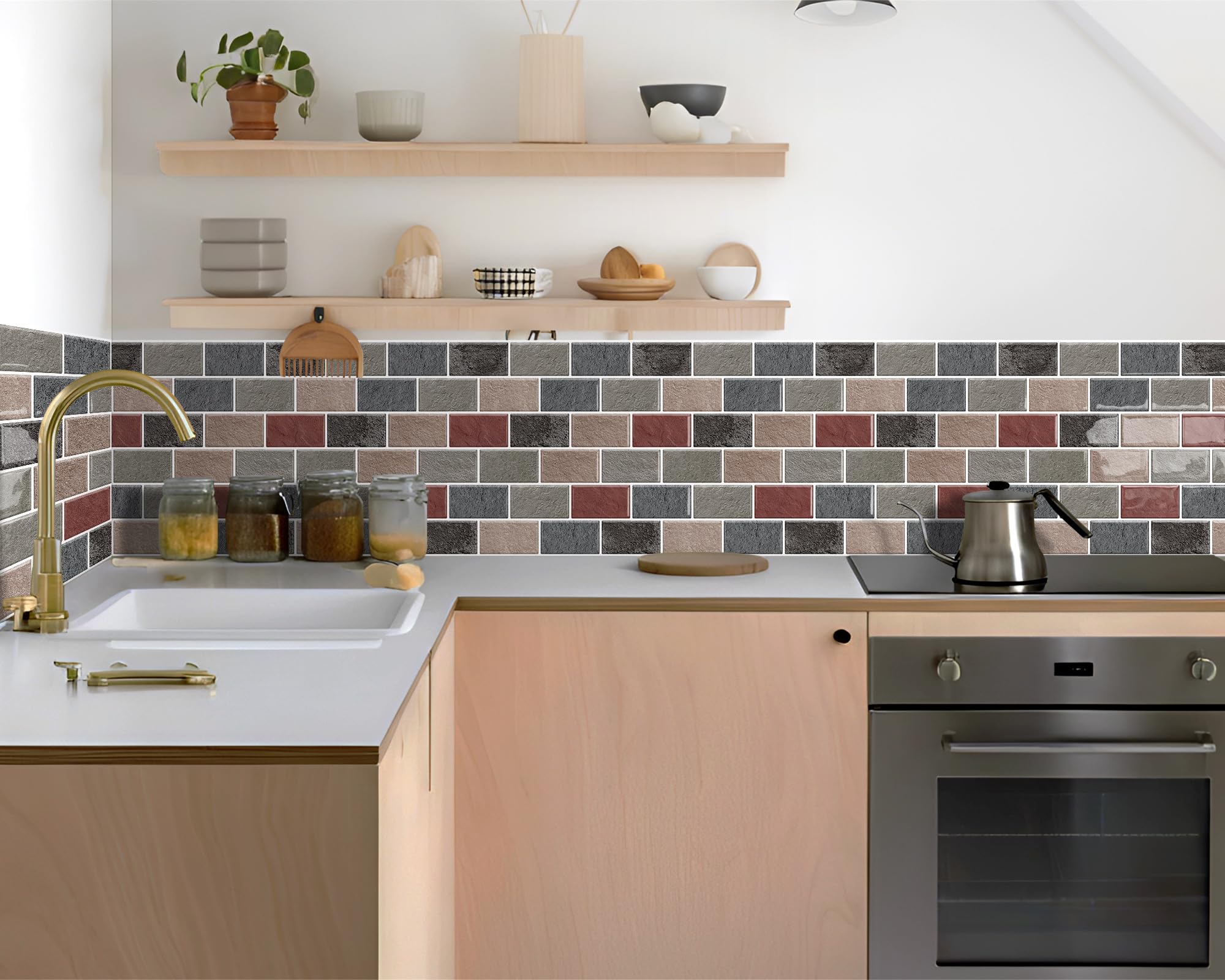 Dewoo Peel And Stick Tile Backsplash 3D Subway Brick Effect For Kitchen Wall Tiles10-Sheet(12''X 12'')