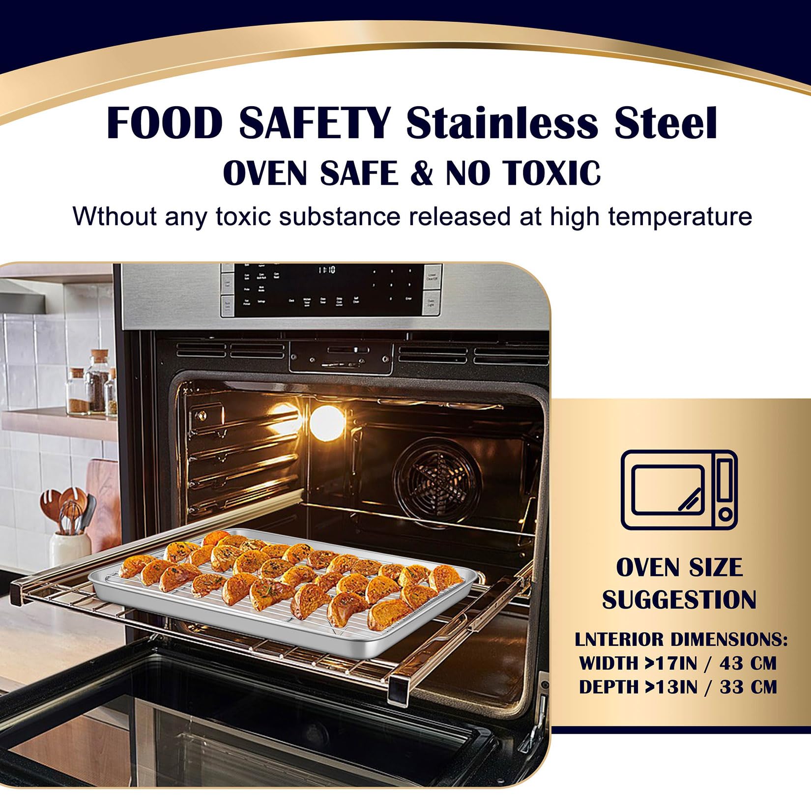 4Pcs Baking Sheet With Rack Set (16 Inch), Joyfair Stainless Steel Oven Baking Pan Tray & Cooling Racks For Cookie/Jelly Roll/Ba