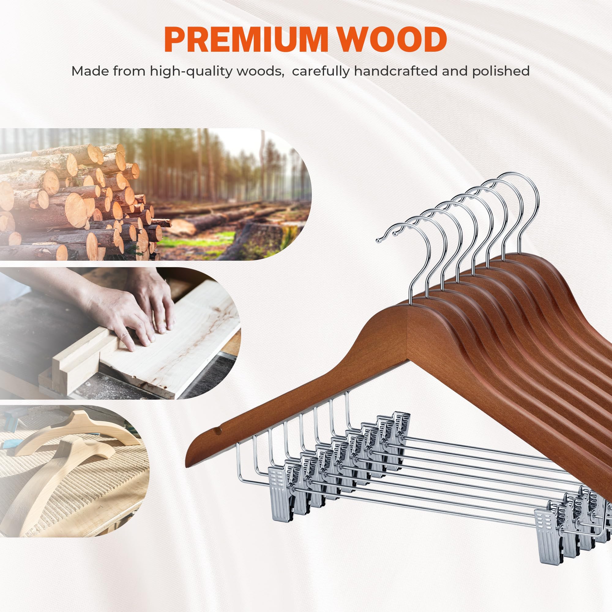 HOUSE DAY Wooden Hangers 12 Pack Hangers with Clips Wood Hangers Wooden Clothes Hanger Natural Smooth Finish Wooden Hanger Premium Wooden Hangers for Clothes Suit  Walnut