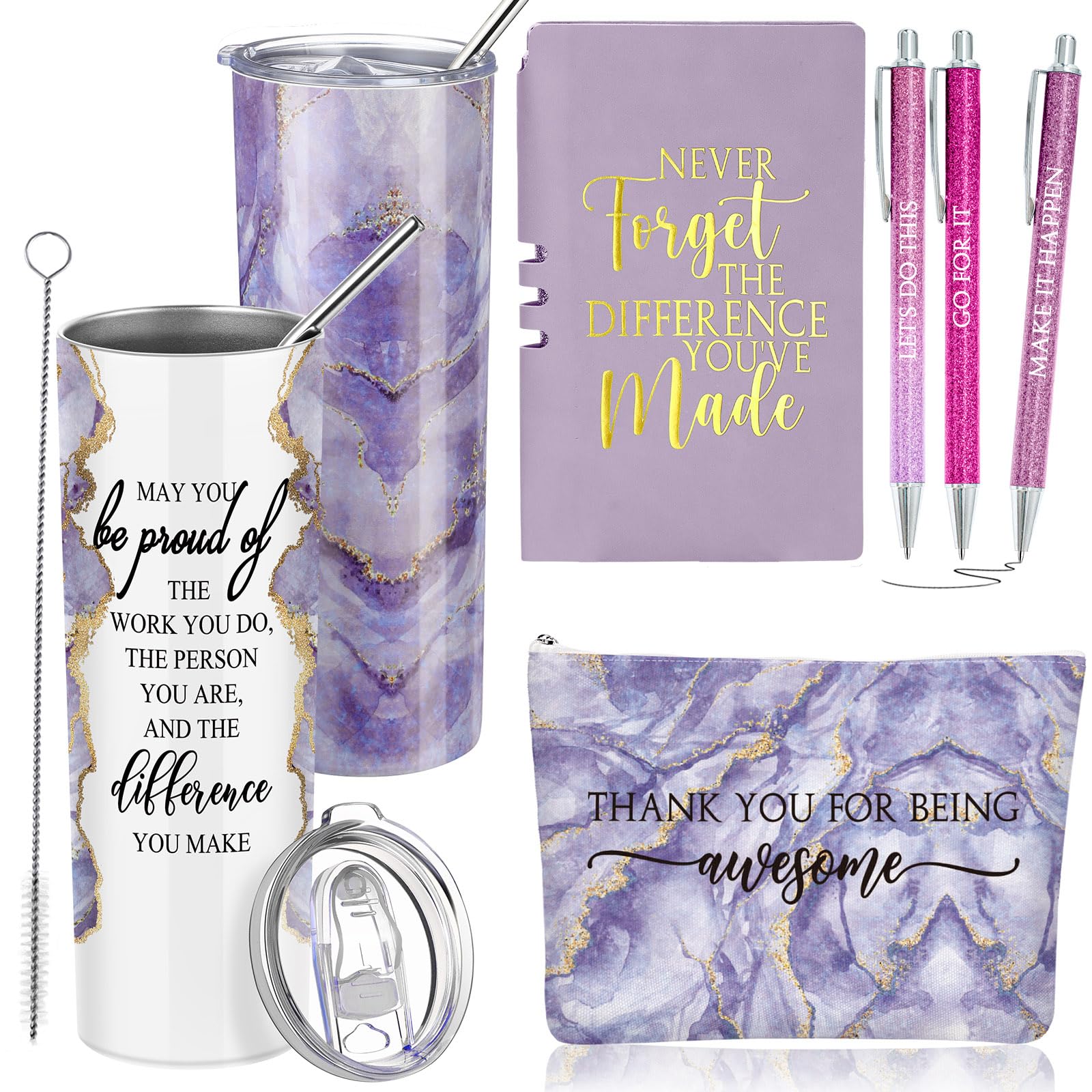 Domensi 6 Pcs Employee Appreciation Gift Set for Women Female Christmas Thank You Gift May You Be Proud 20 oz Rustic Marble Sign