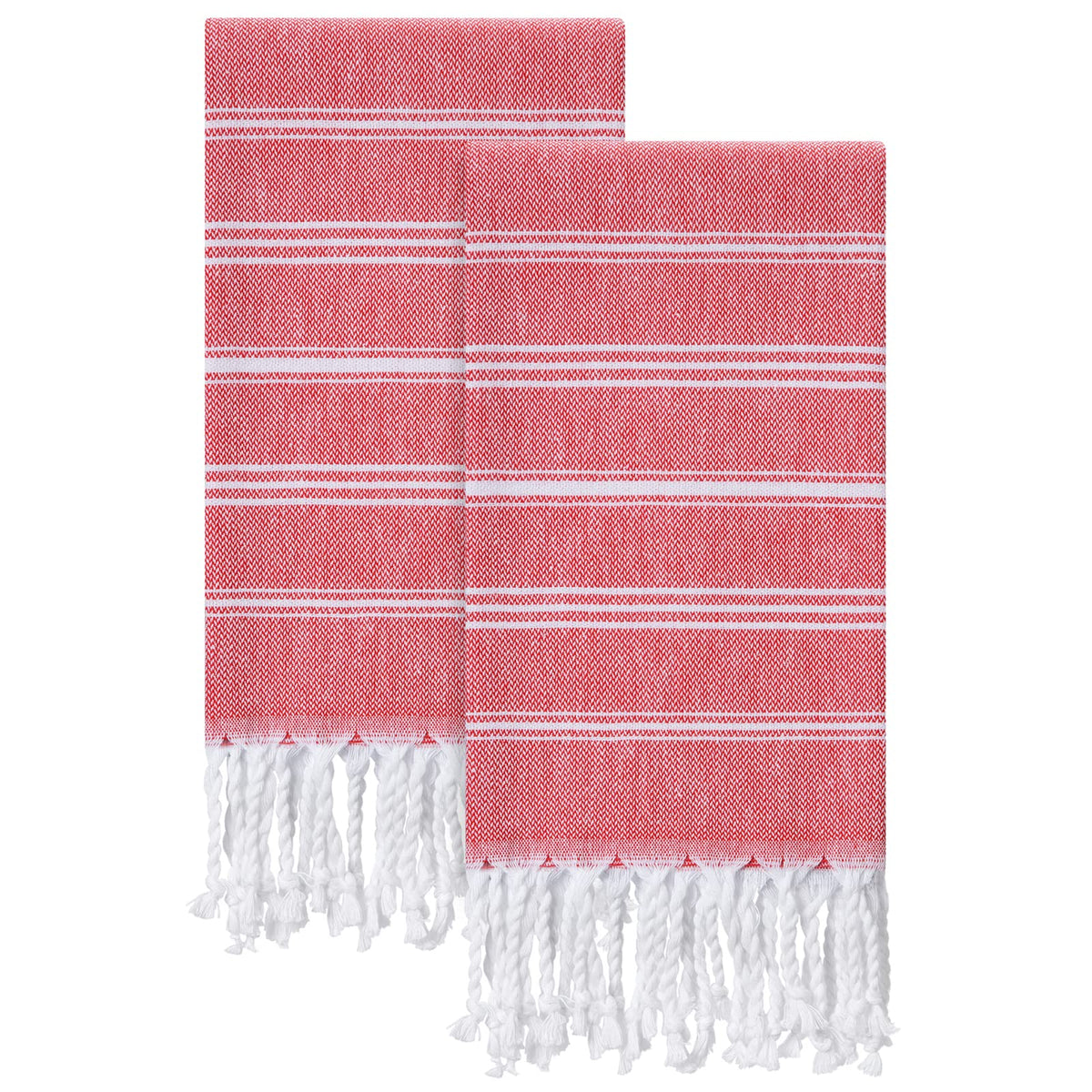 Cabanana Cotton Turkish Hand Towel - Set Of 2 | Boho Kitchen Tea Towels, 30 X 20 Inches Thin Decorative Bathroom Towel (Red)
