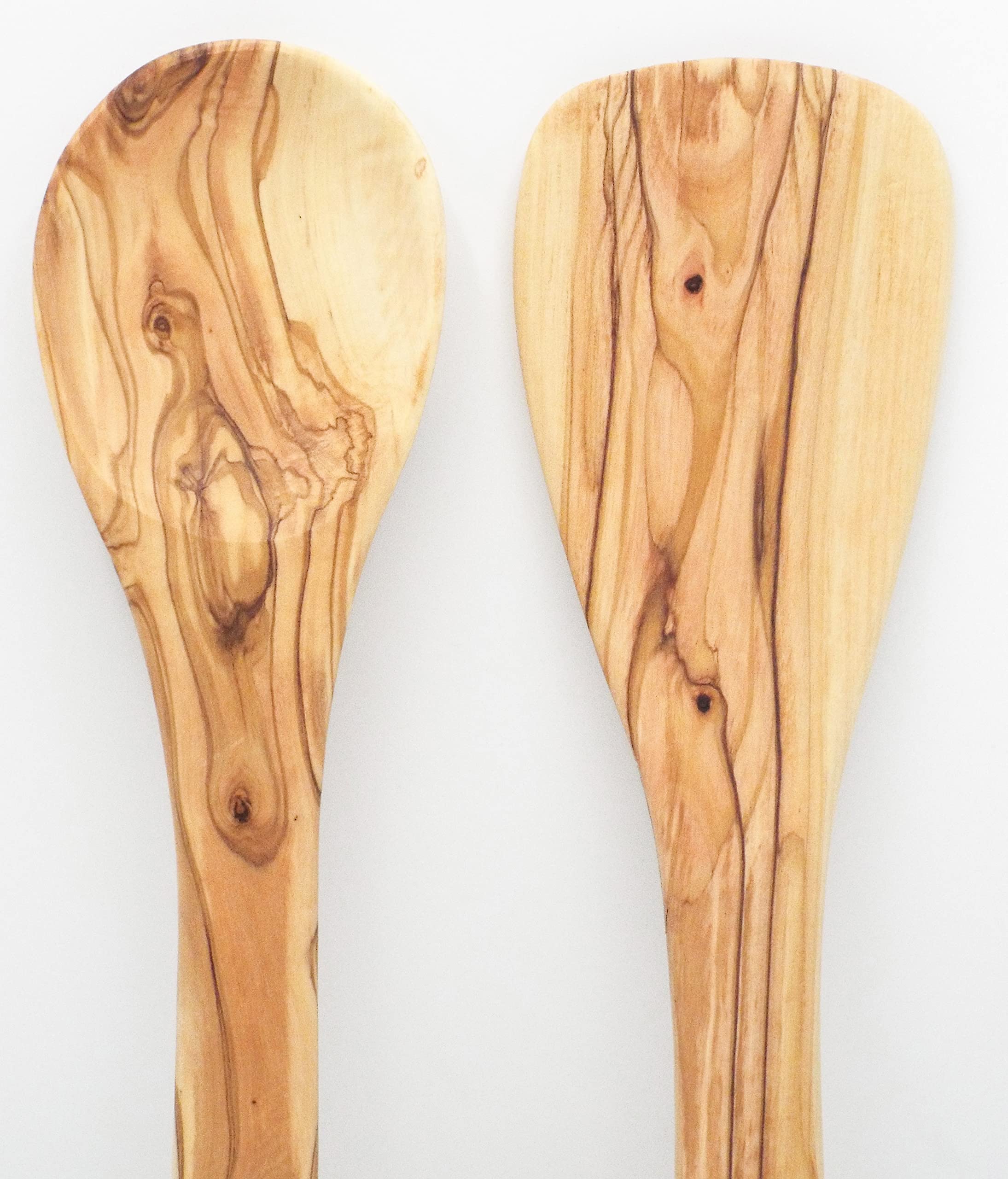 Olive Wood Spoon & Curved Spatula (12 Inch Set Of 2 Pieces), Wooden Utensils, Turner/Spatula/Spoon For Every Day Cooking, From B