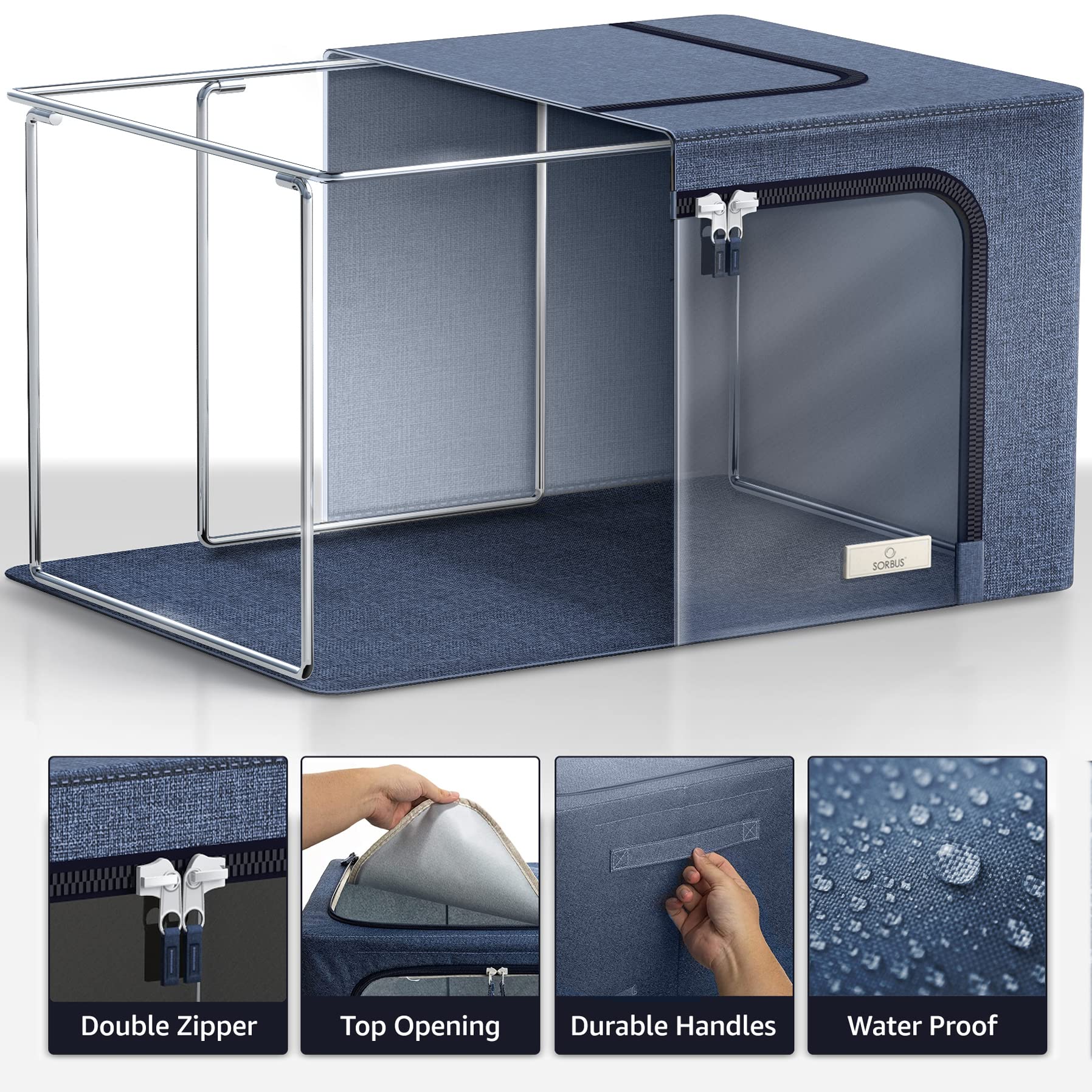 Sorbus Jumbo Storage Bins with Metal Frame - Oxford Fabric Storage Containers with Large Clear Window & Carry Handles - Stackabl