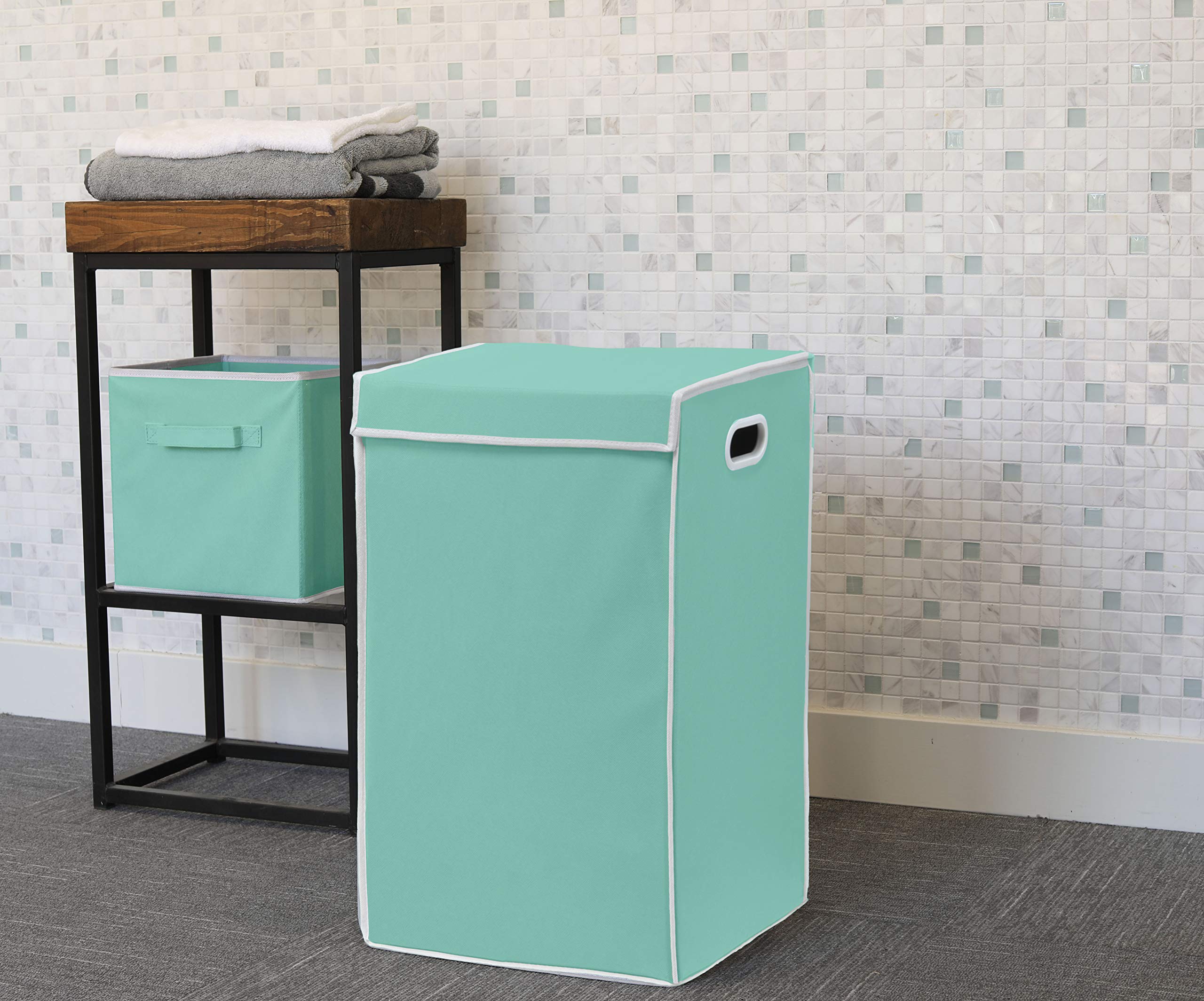 Simple Houseware Single Laundry Basket With Lid, Turquoise