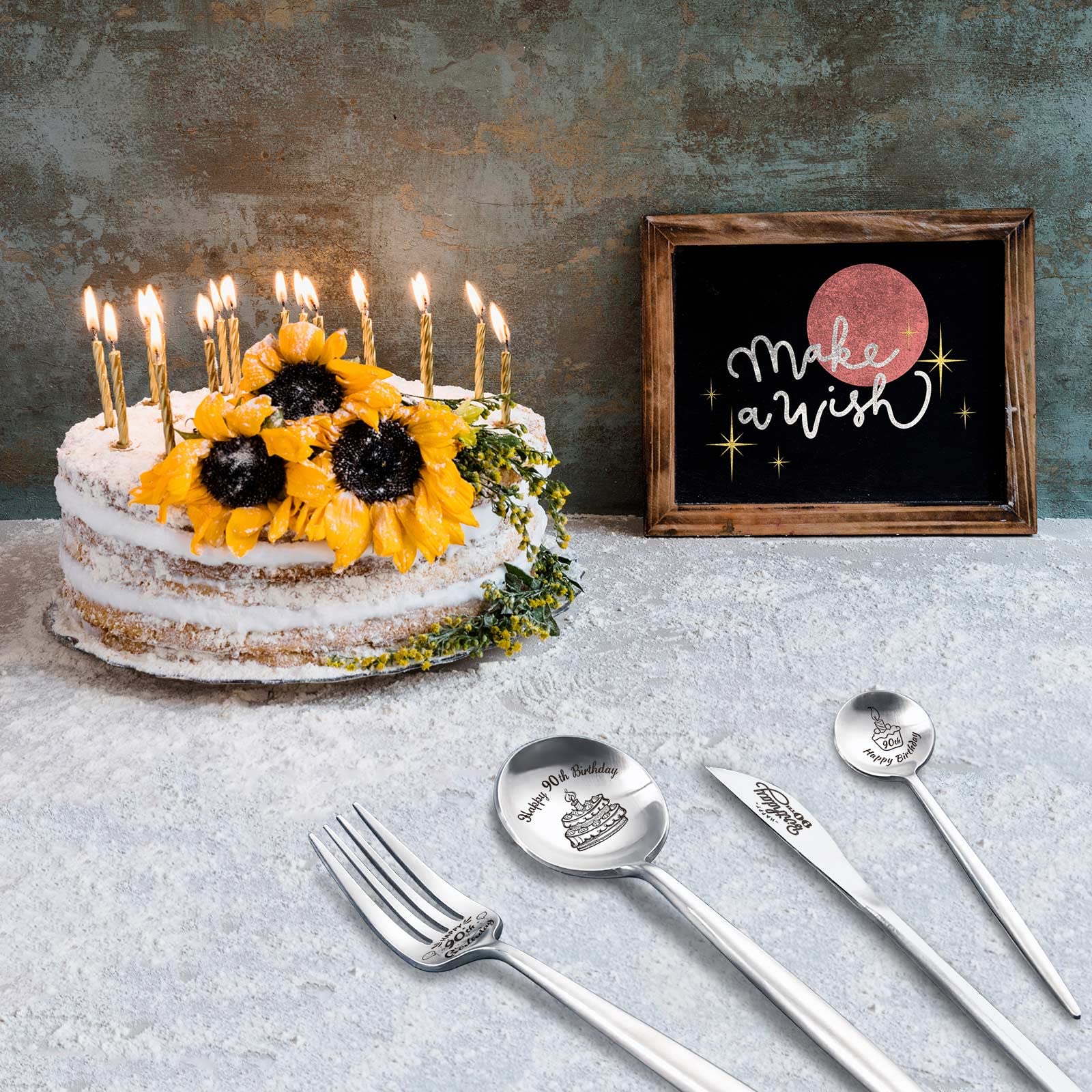 Happy 90Th Birthday Spoon&Fork Gifts Engraved Cutlery Set Personalized Birthday Gifts For Grandpa Grandma Father Mother Sister B