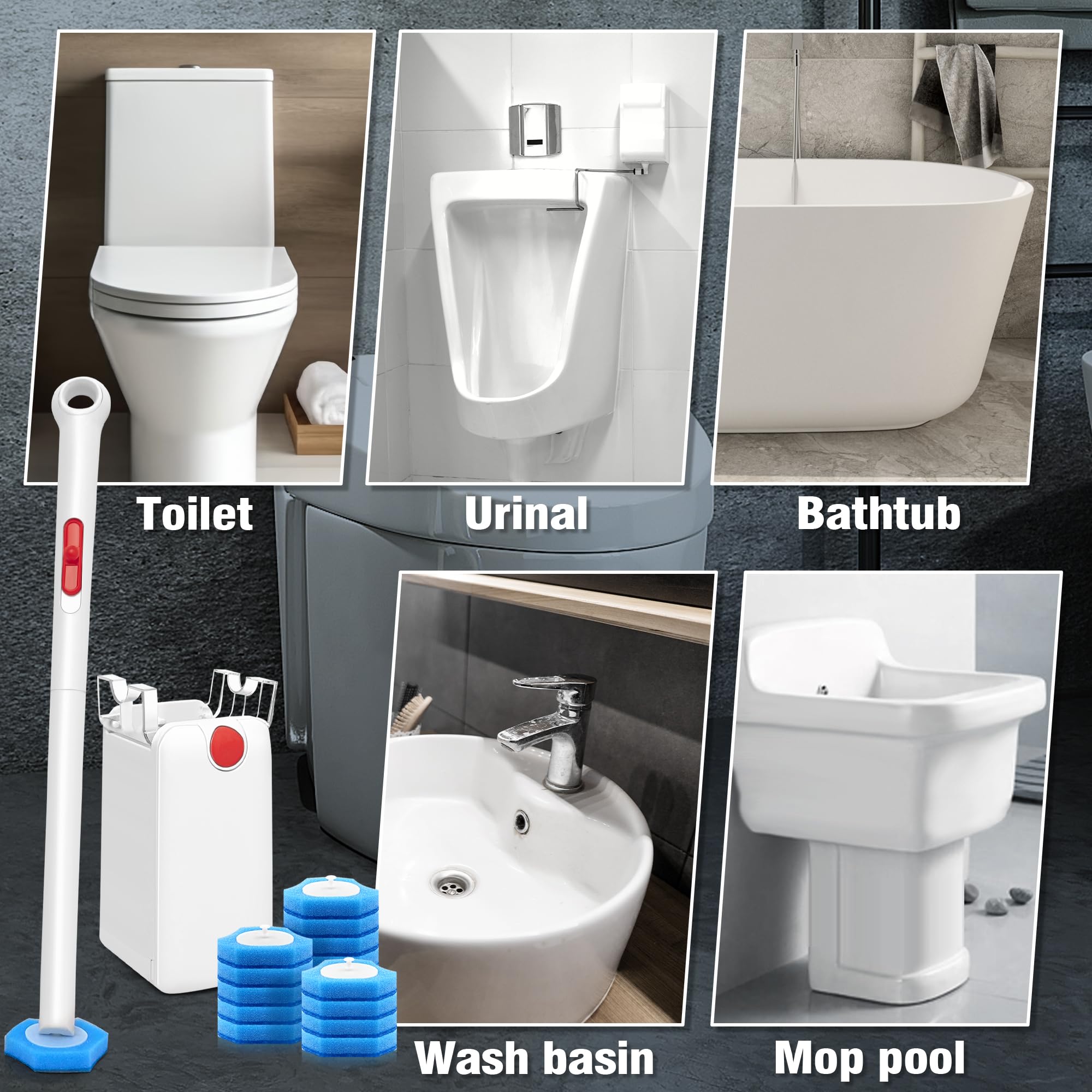 Jehonn Disposable Toilet Bowl Cleaner Wand With Upgraded Clamping System, Wall Mounted Bathroom Scrubber Brush For Bathtub Sink
