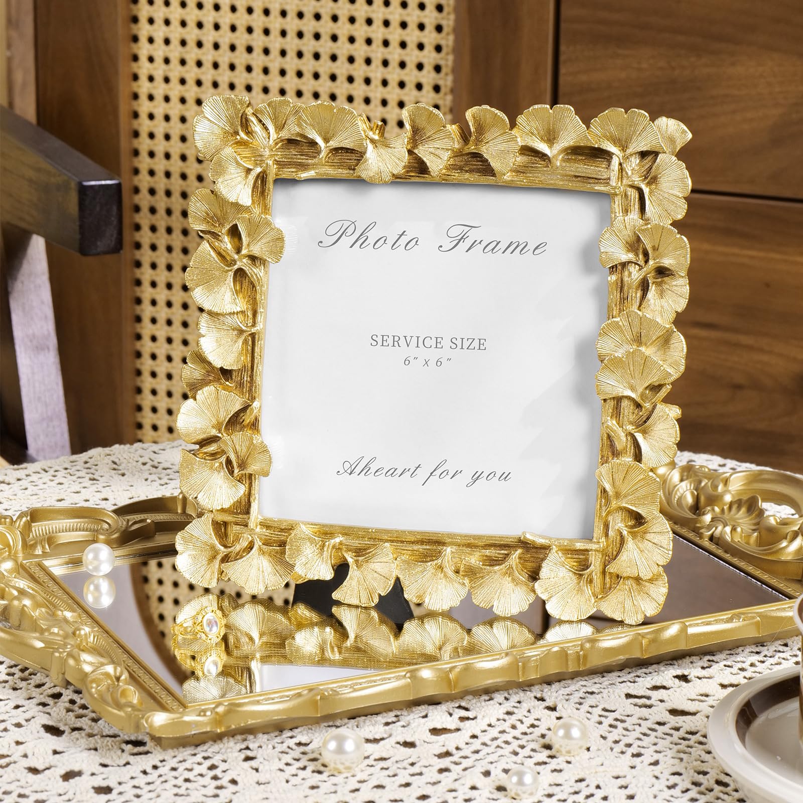 Cuspin Vintage Picture Frame 6x6 Gold Frames, Gold Ornate Leaf Textured Hand-Crafted Resin with Glass Front Antique Photo Frame