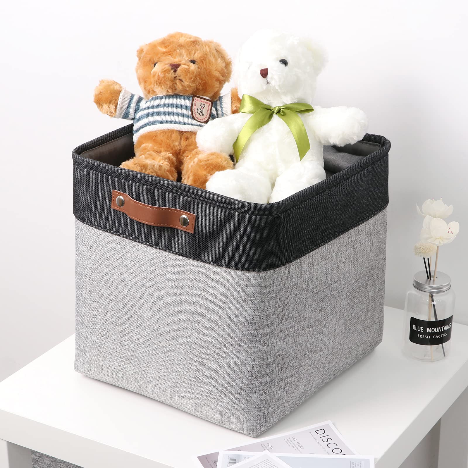 Temary Cube Storage Baskets 13 X 13 X 13 Fabric Storage Bins for Toys  Large Baskets Organization with Handles  Baskets for Organizing Towels  Blankets  Collapsible Shelf Baskets (Black&Gray)