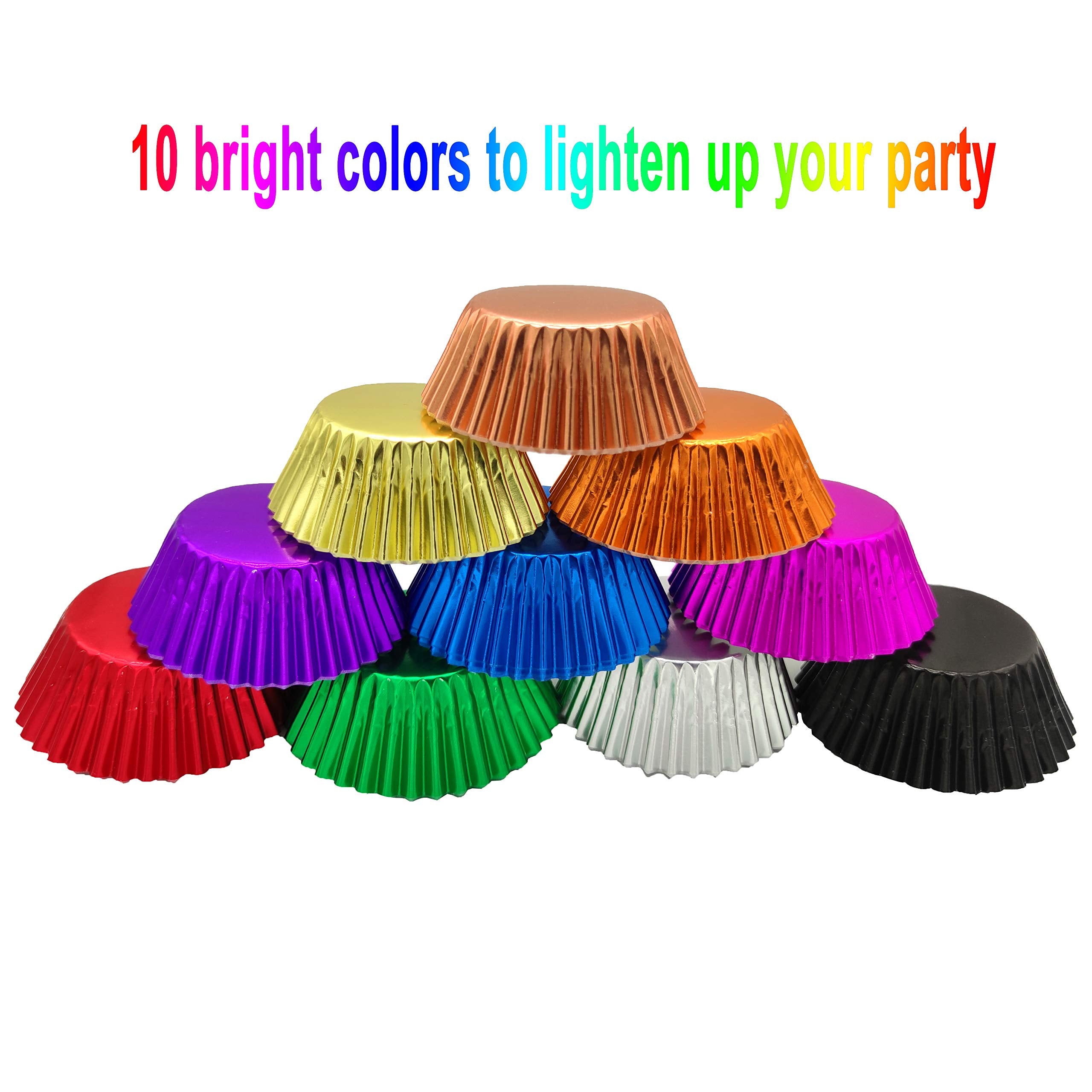 Mombake Standard Metallic Foil Cupcake Liners Paper Baking Cups In Assorted 10 Bright Colors, 200-Count