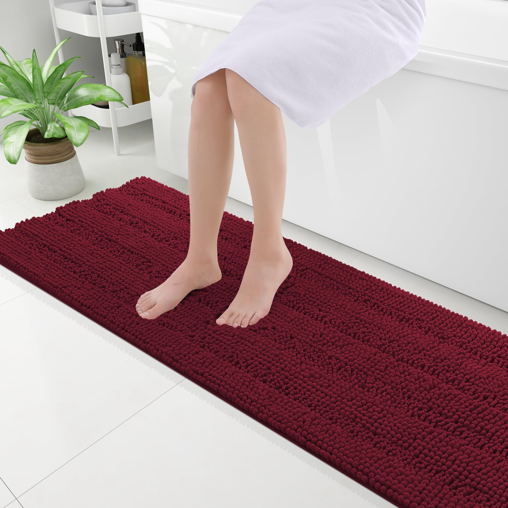 Grandaily Chenille Striped Bathroom Rugs 59X20, Extra Thick And Absorbent Bath Rugs, Non-Slip Soft Plush Shaggy Bath Carpet, Mac