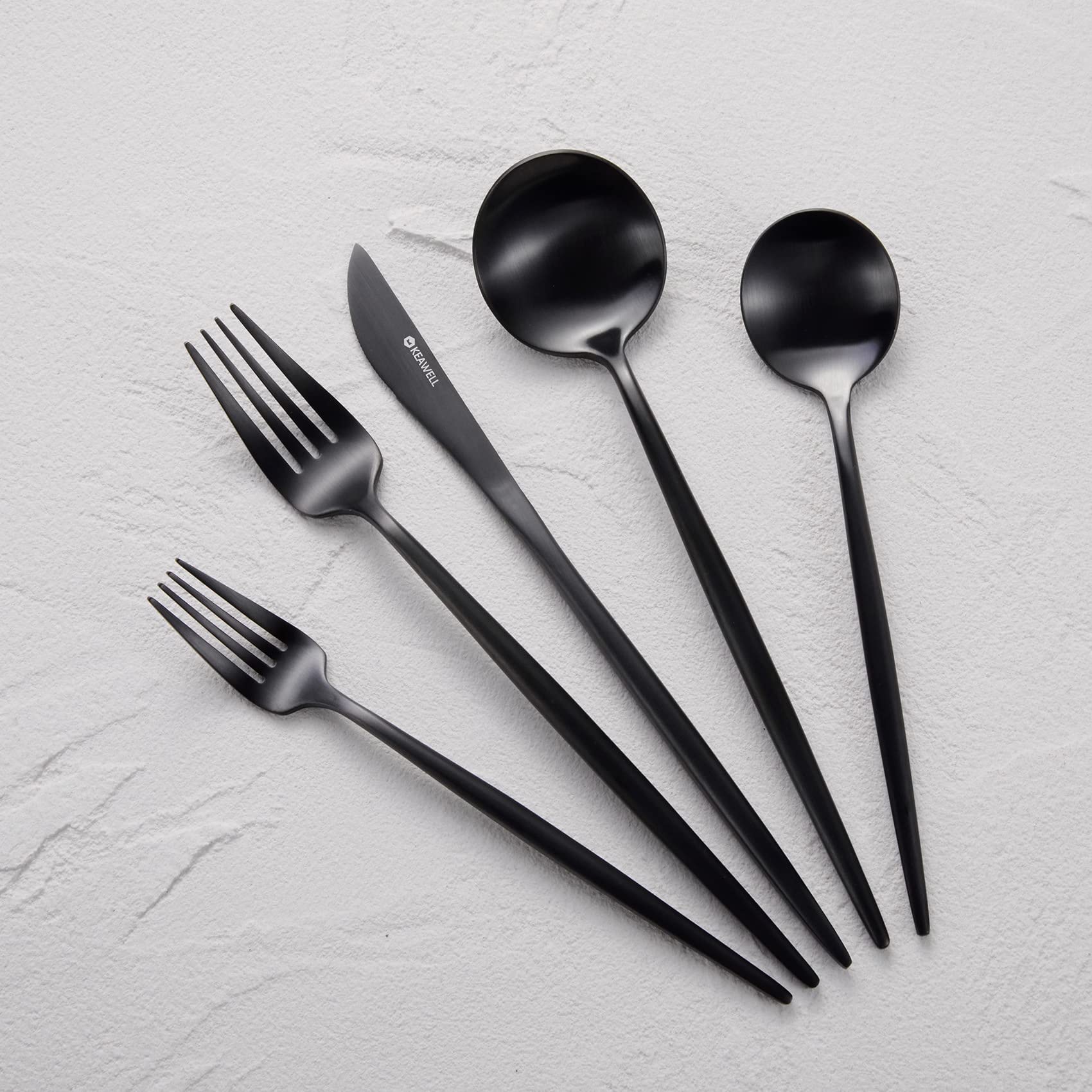Keawell Mia 20-Piece Fine Flatware Set, 18/10 Stainless Steel, Service For 4, Sleek And Modern Silverware Set. Gift Box. (Matte