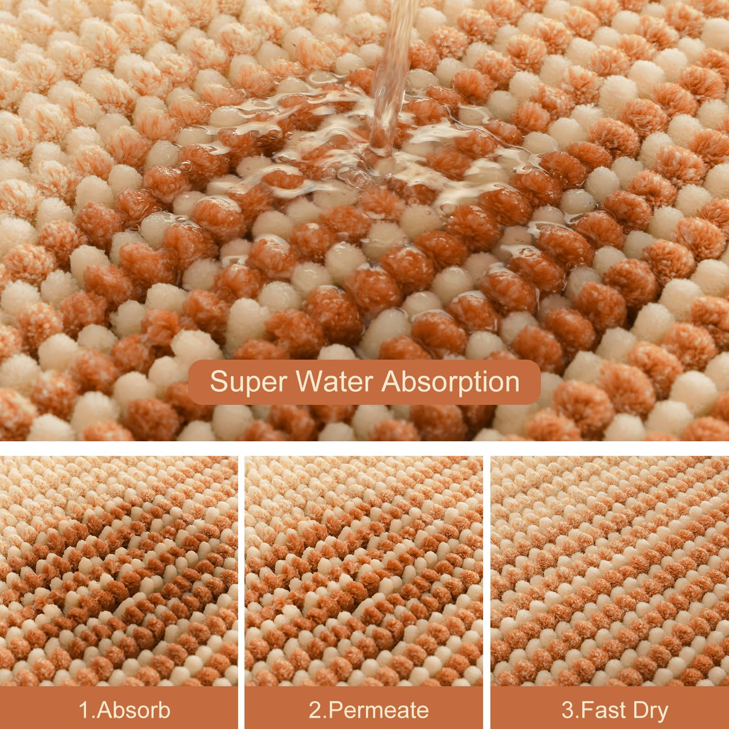 Bsicpro Large Bathroom Rugs, Bath Mat Rug For Bathroom Non Slip 20 X 47 Inches Water Absorbent Chenille Bathroom Floor Mats Mach