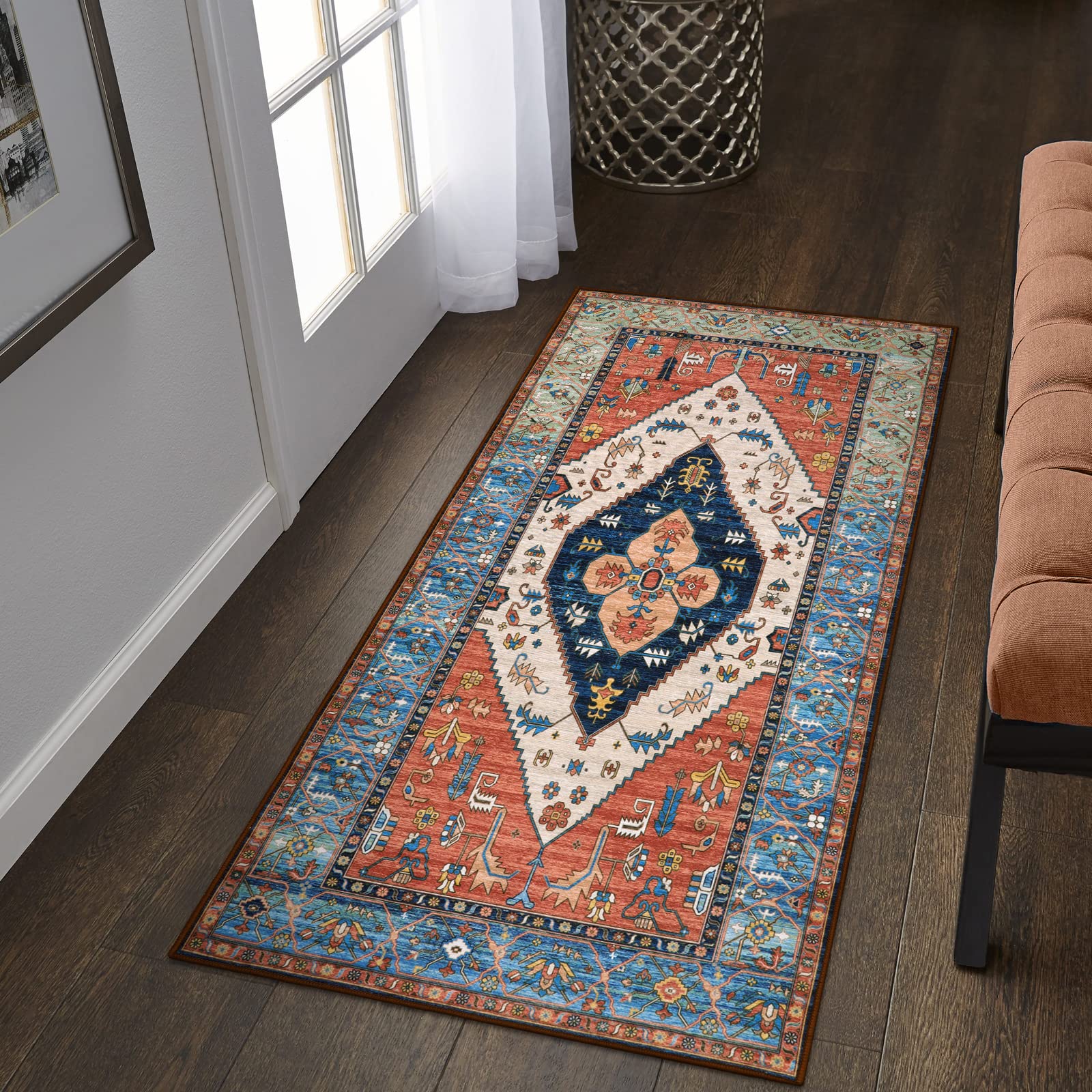 Lahome Boho Runner Rugs for Hallway - 2x4 Bathroom Area Rugs Non-Slip Small Throw Kitchen Rug Low-Pile Rugs for Entryway Laundry