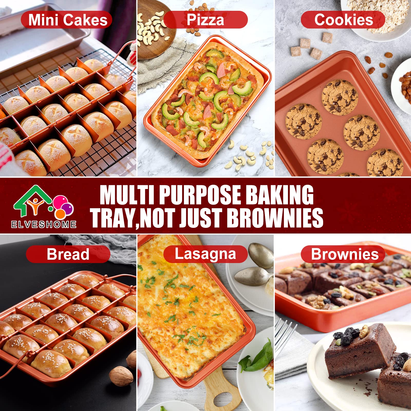 Brownies Pan, Brownie Pan With Dividers, Nonstick Brownie Baking Pan With Slicer Cutter & Spatula & Brush, Brownie Pans, Rectang