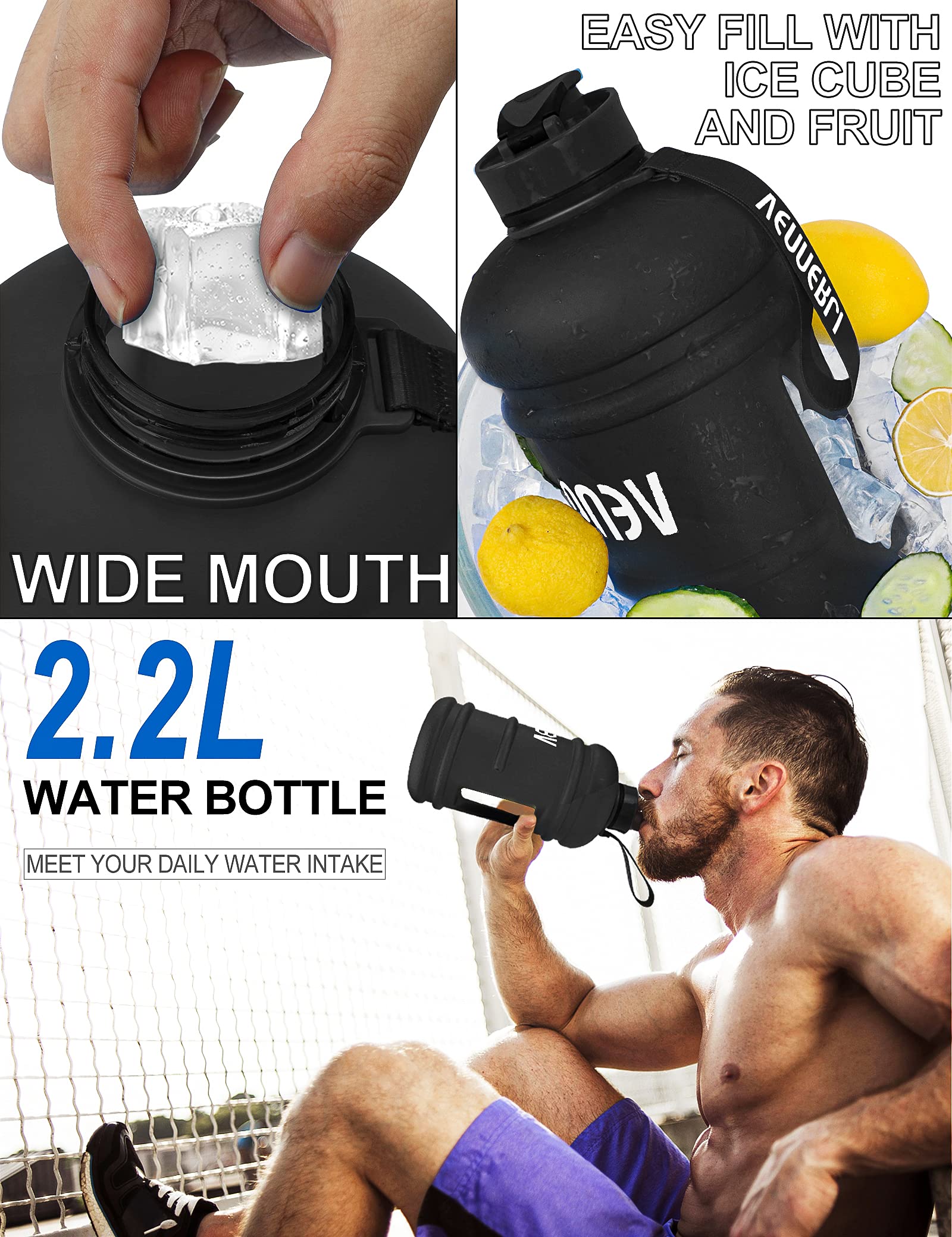Vennerli Half Gallon Water Bottle 2.2L Large Sports Water Bottle With Handle 74Oz Bpa-Free Reusable Plastic Water Jugs Leakproof
