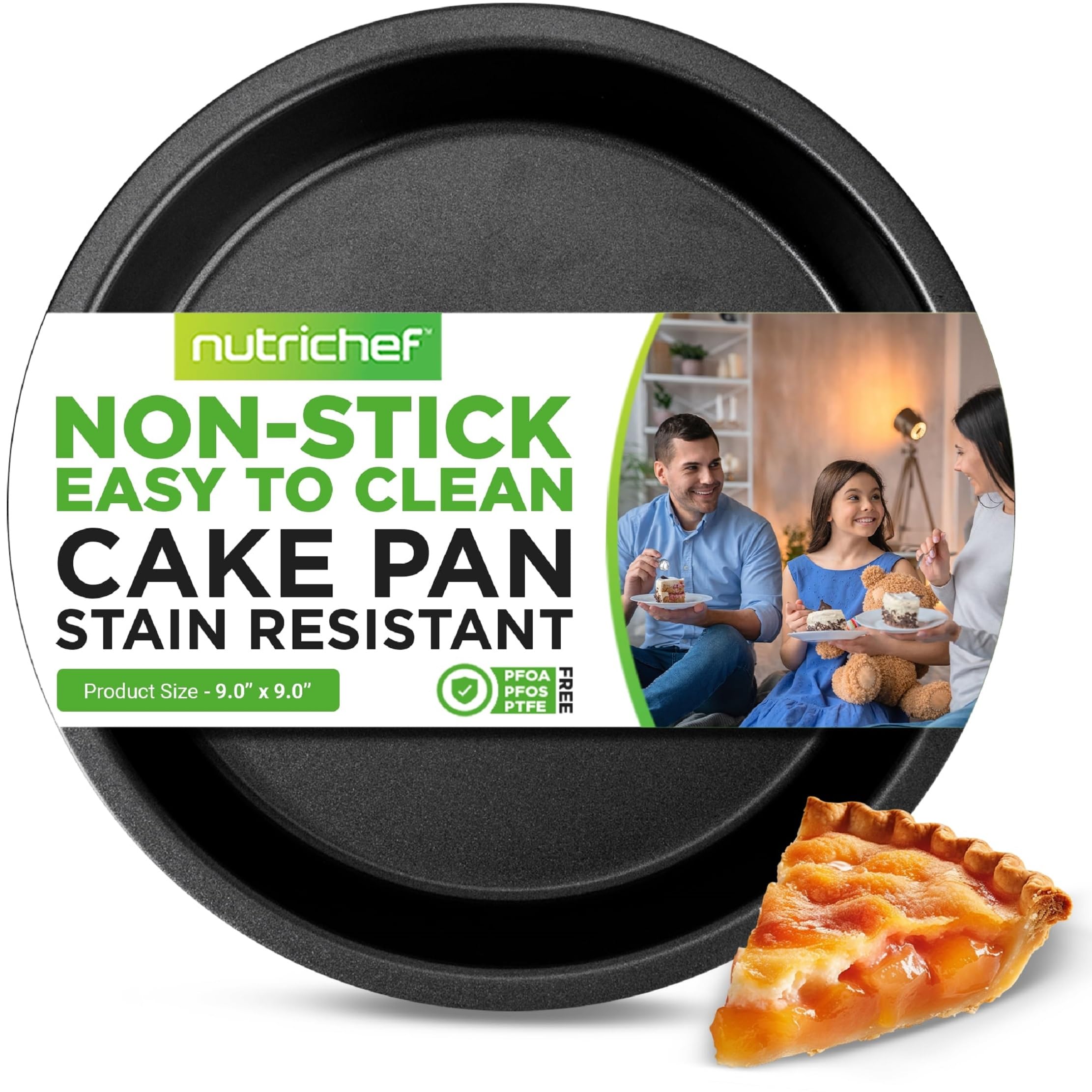 Nutrichef 9-Inch Round Cake Pan - Premium Nonstick Carbon Steel Pan W/ Even Heating For Uniform Baking - Dishwasher Safe, Black
