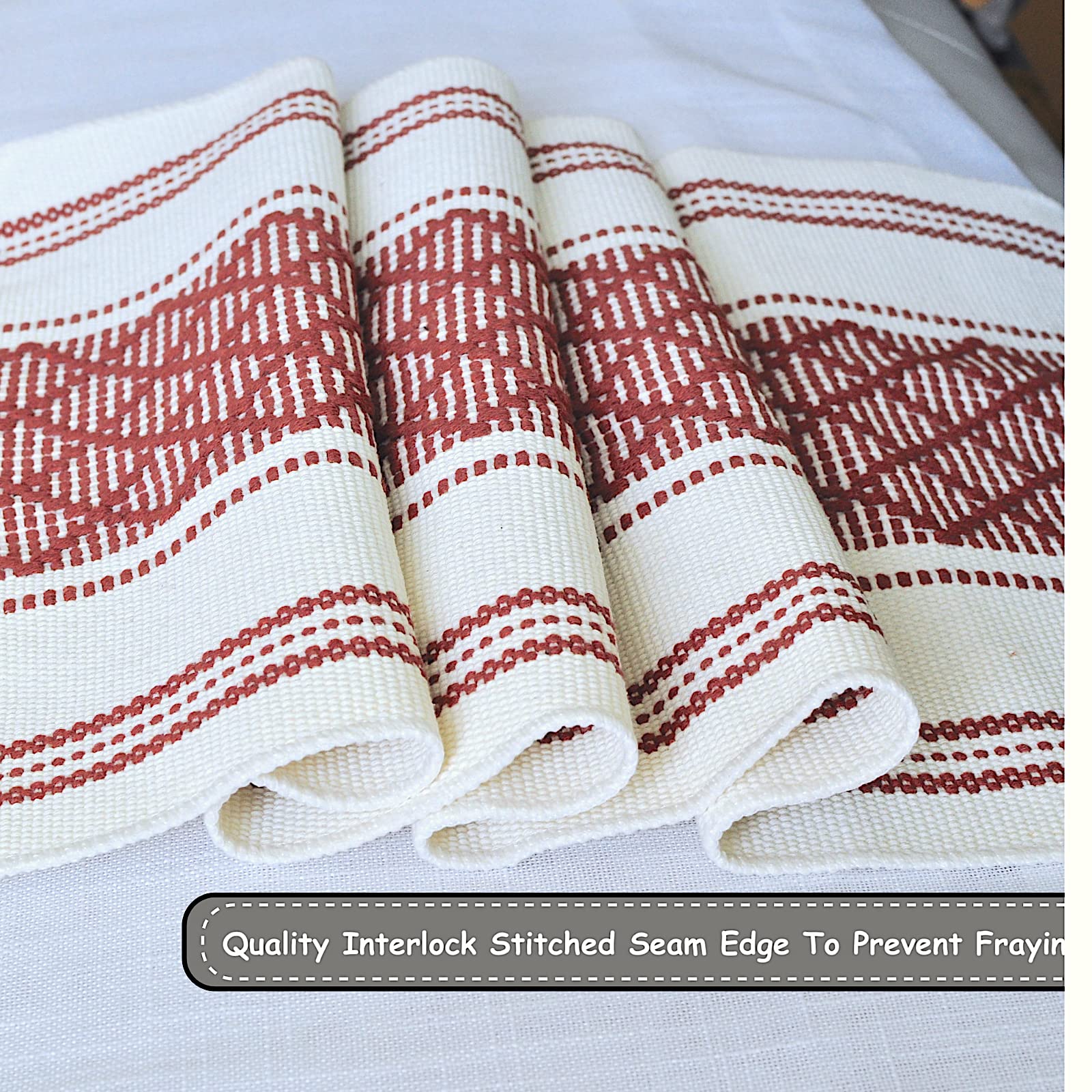 Oveesha Boho Dining Table Runner With Fringes 14 X 72 Inches, Rust Brown & Cream / Woven Washable Dresser Scarf For Bedroom, Far