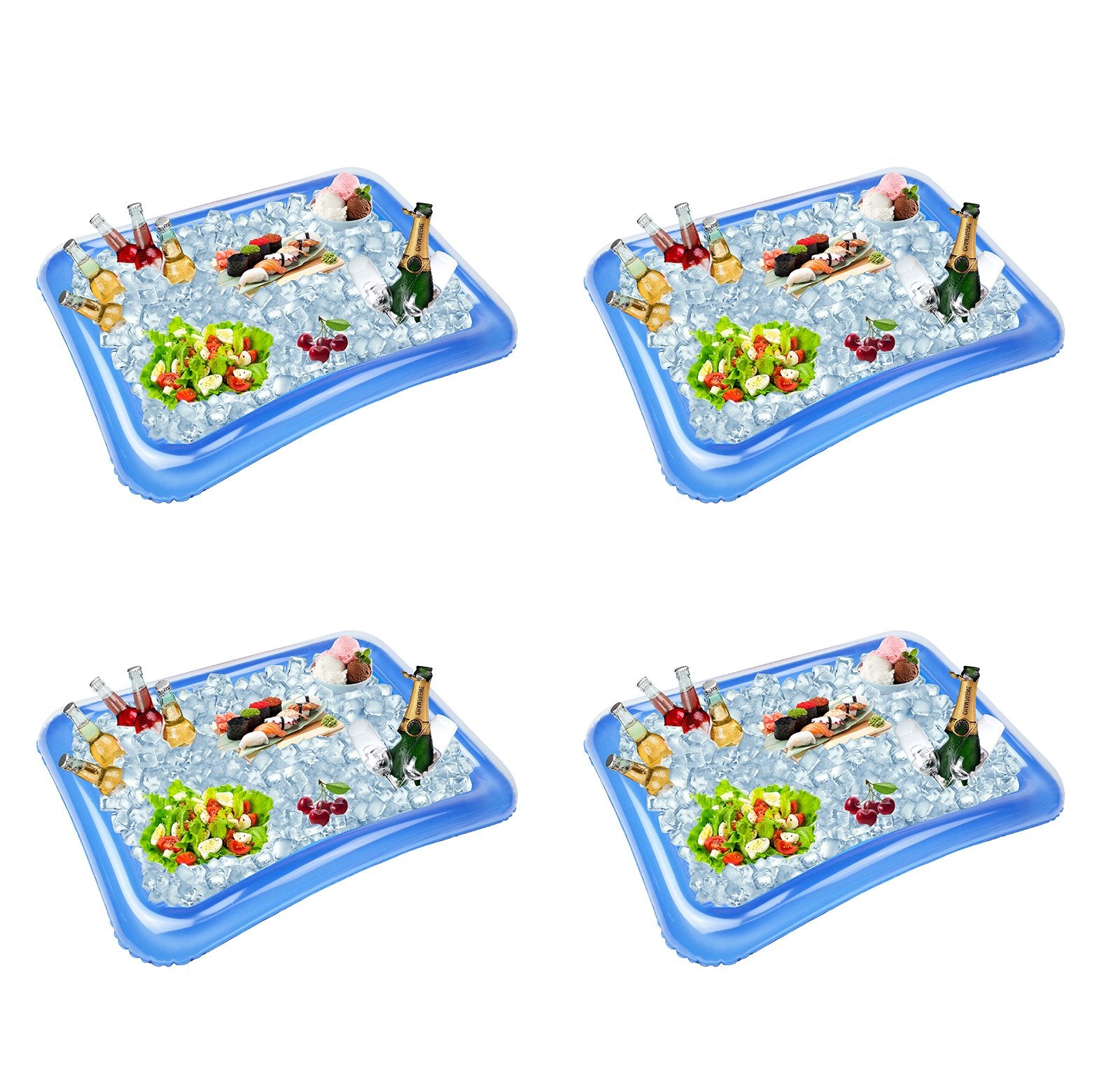 4-Pack Inflatable Ice Serving Bar Coolers For Parties, Salad Bbq Picnic Ice Food Drinks Buffet Server Tray For Indoor Outdoor Pa