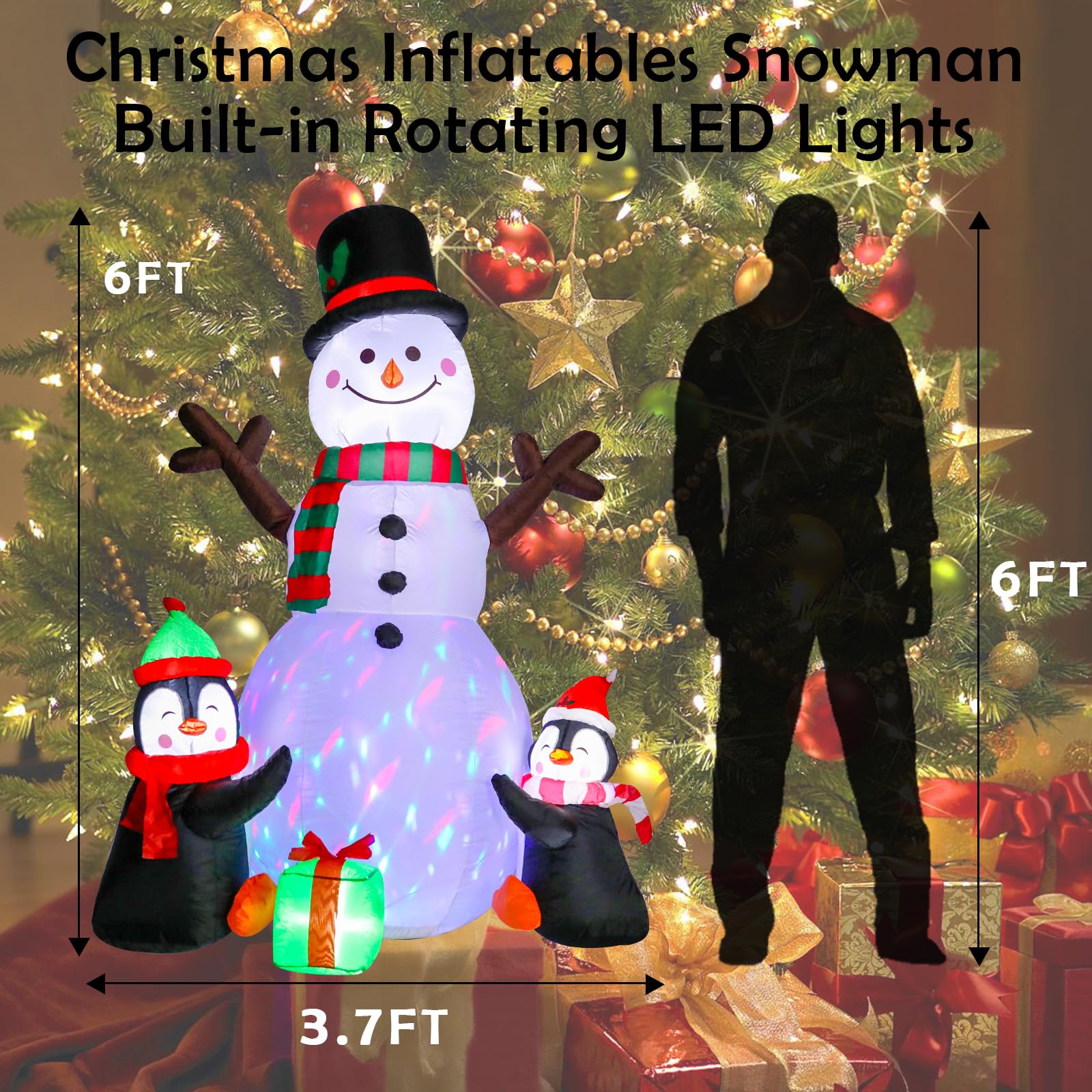 5FT Christmas Inflatables Snowman Outdoor Blow Up Yard Decorations with RGB Lights Xmas Inflatable Decorations for Holiday Patio
