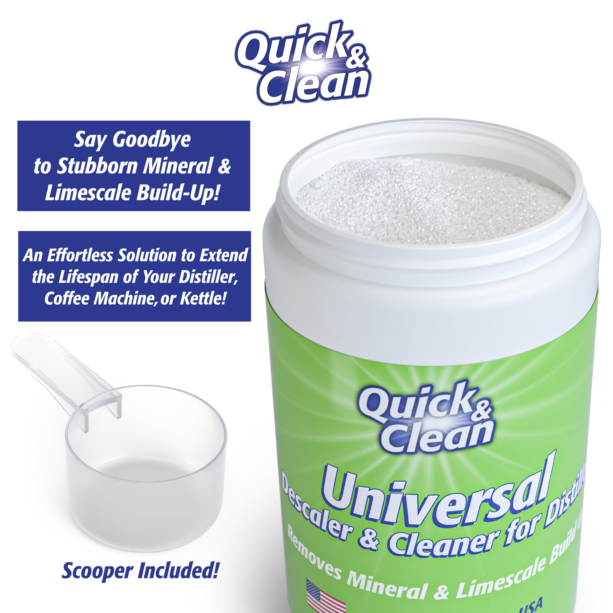 Quick & Clean Universal Descaler - 2Lbs - Made In The Usa - Granule Descaling Powder For Distilling Machines & More - Removes Mi