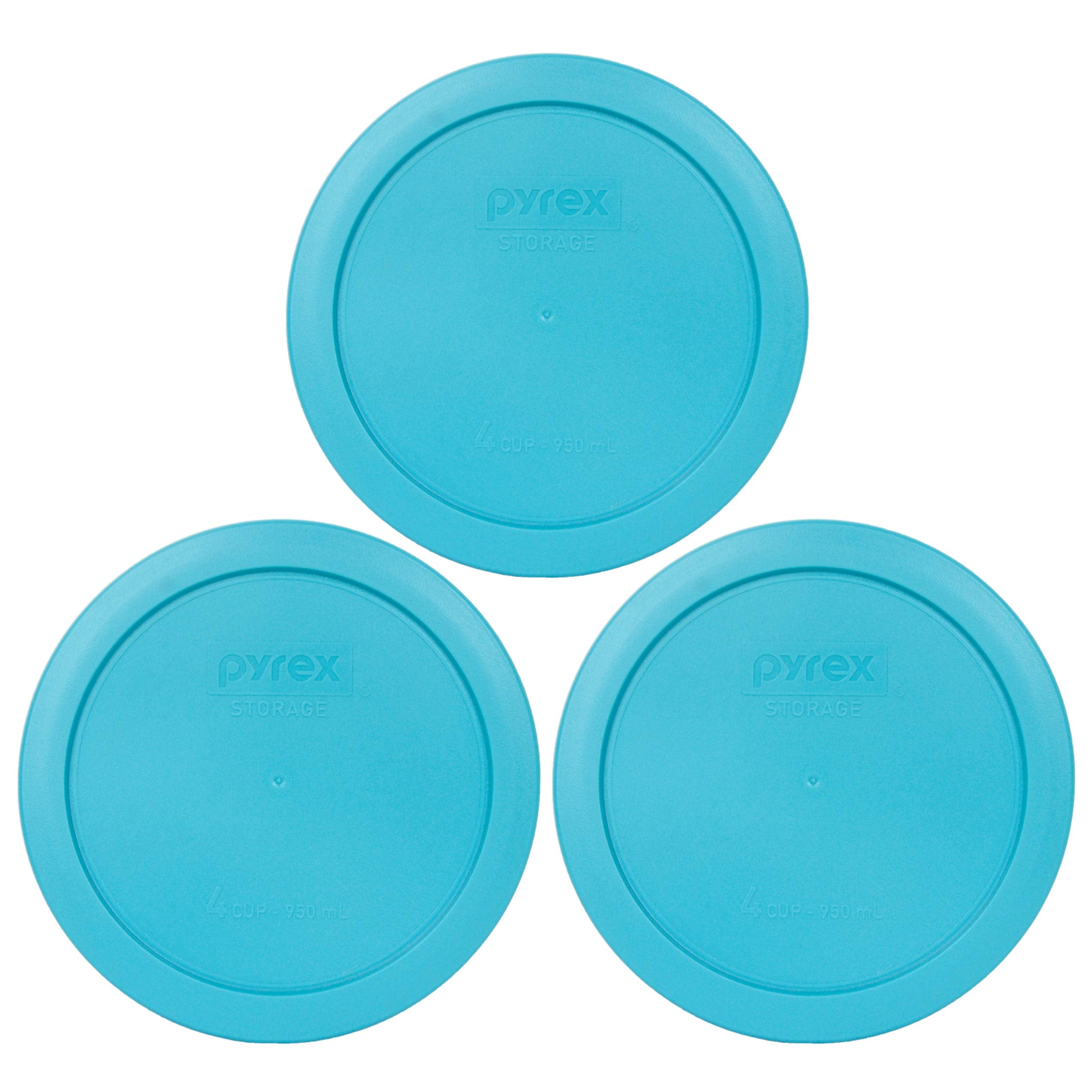Pyrex 7201-PC 4 Cup Surf Blue Food Storage Replacement Lid (3-Pack) - Made in USA