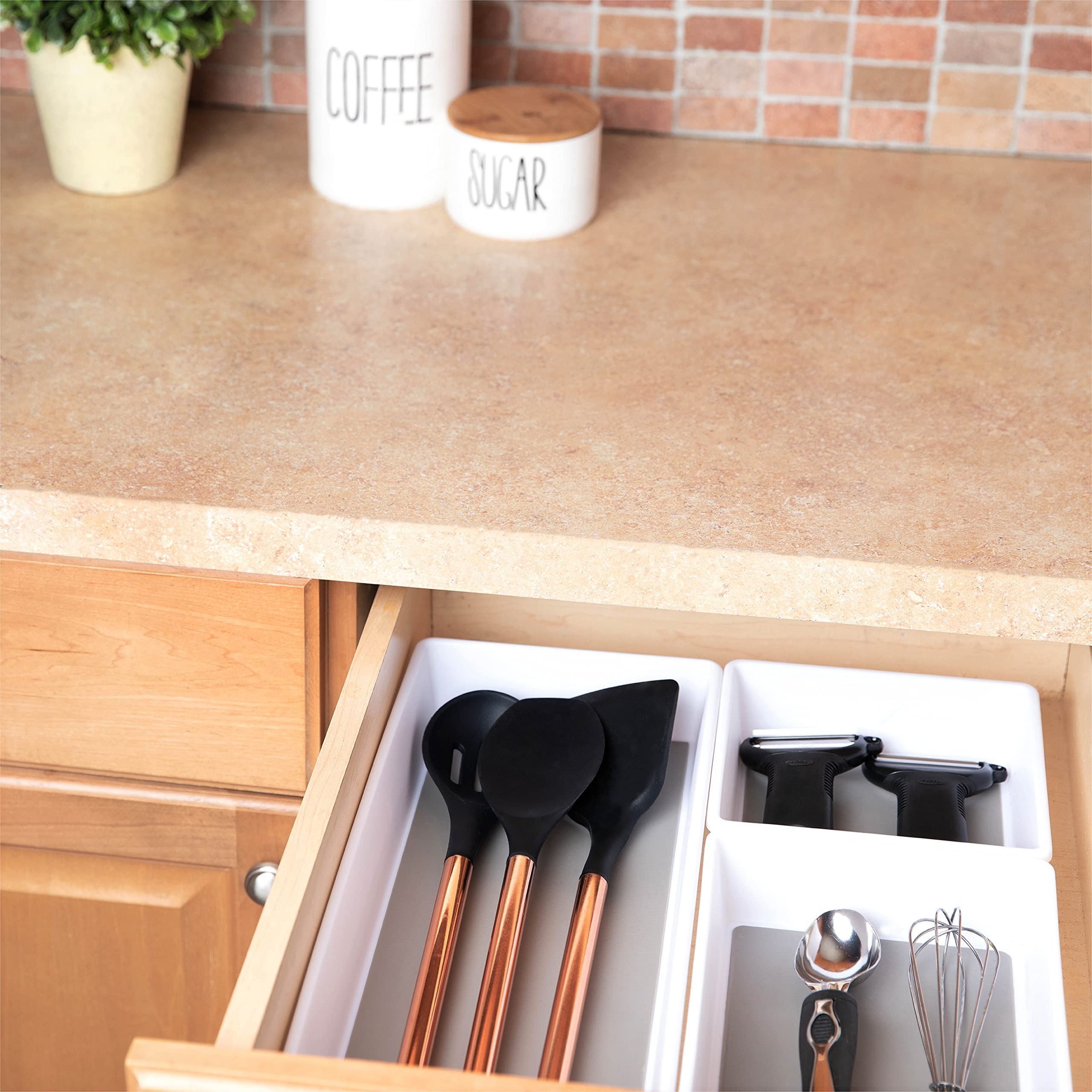 LIVORINI Drawer Organizers Set of 6 | Kitchen & Desk Storage Trays | White | Model SKY348