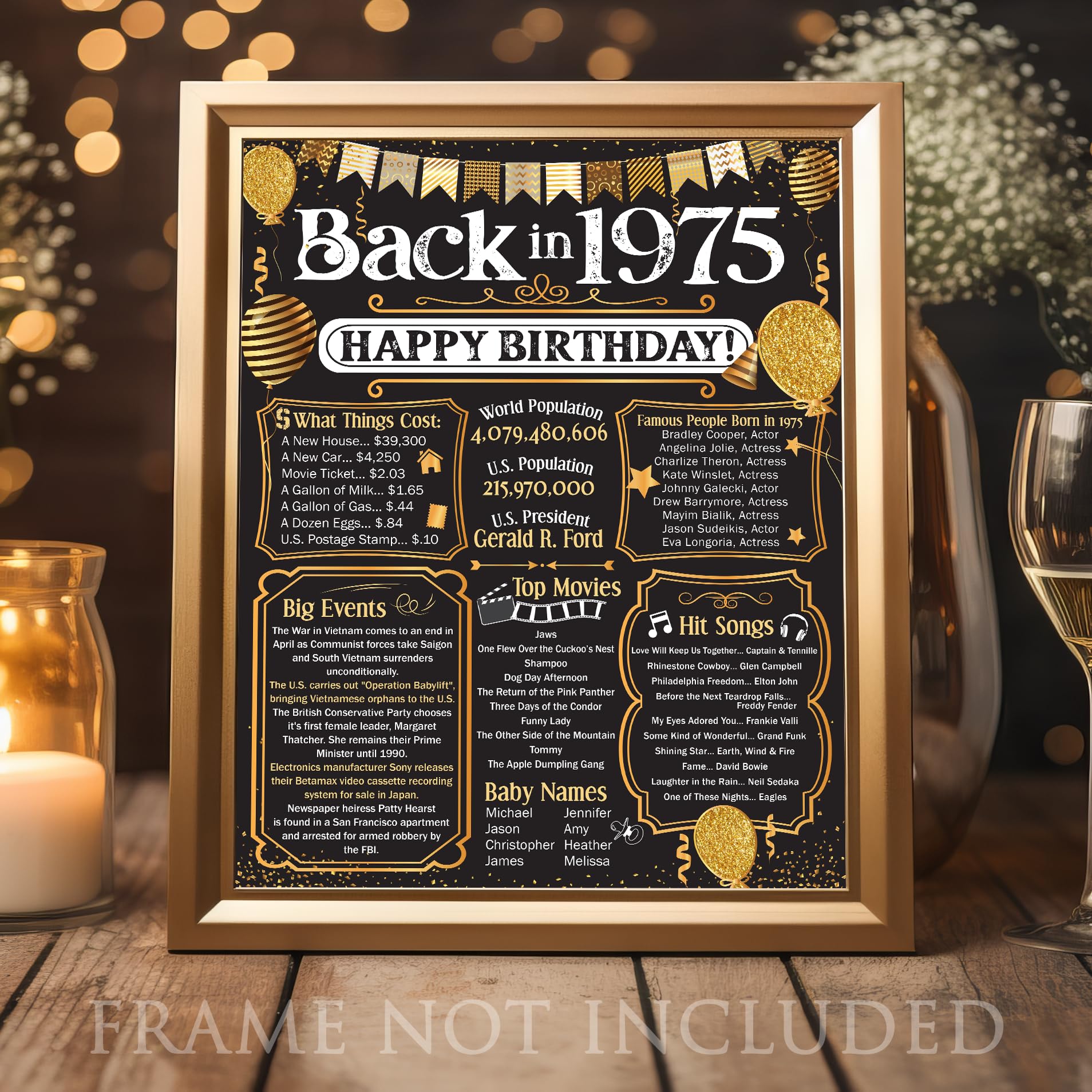 Lone Star Art 50th Birthday Decorations - 11x14 Unframed 1975 Year in Review Poster - Fun Facts Card for Men & Women Turning 50