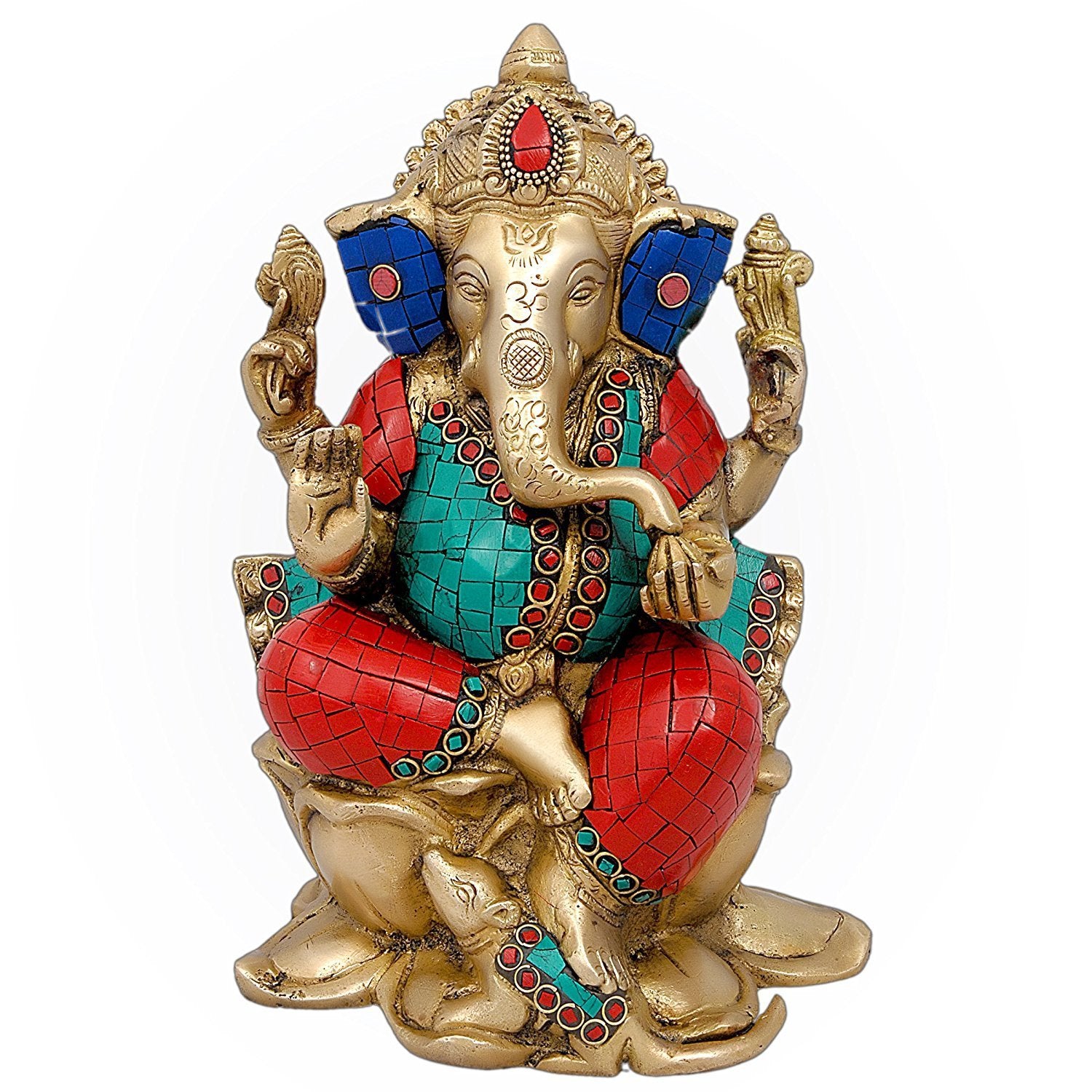 Idol Collections Graceful Ganesha Ganesh Murti Idol Statue Sitting On Lotus Statue In Brass Height 9.5 Inches