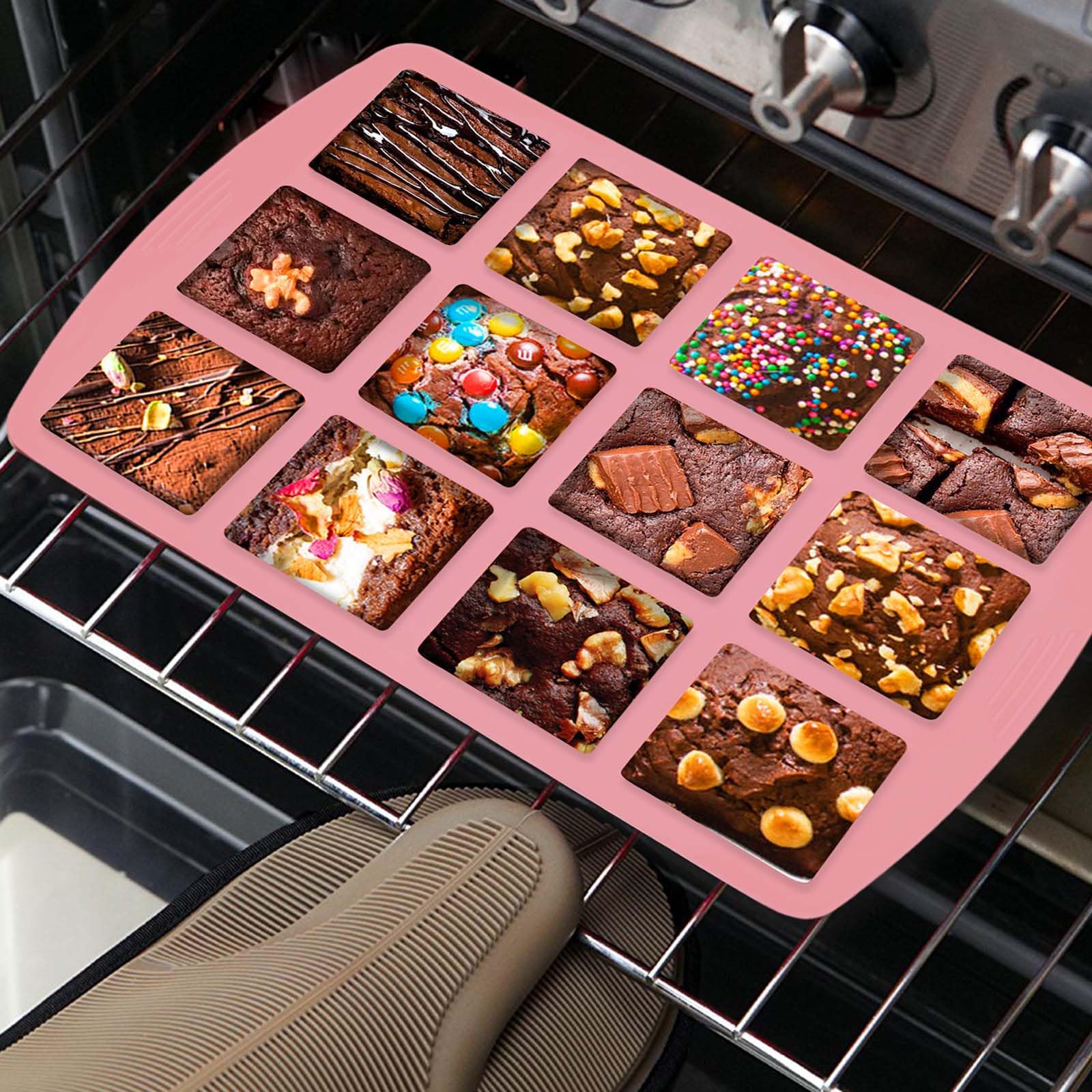 Vodolo Brownie Pan Set, 2 Nonstick Silicone Molds with Dividers, 12 Cavity, Red, Model 1