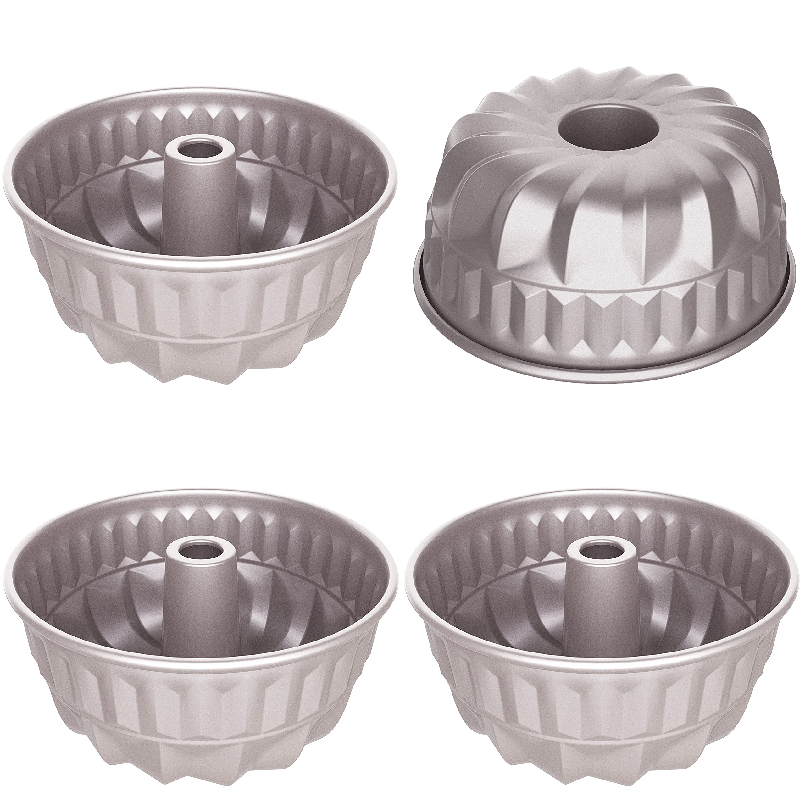 CHEFMADE Mini Fluted Tube Pan, 4Inch 4Pcs NonStick for Oven Baking