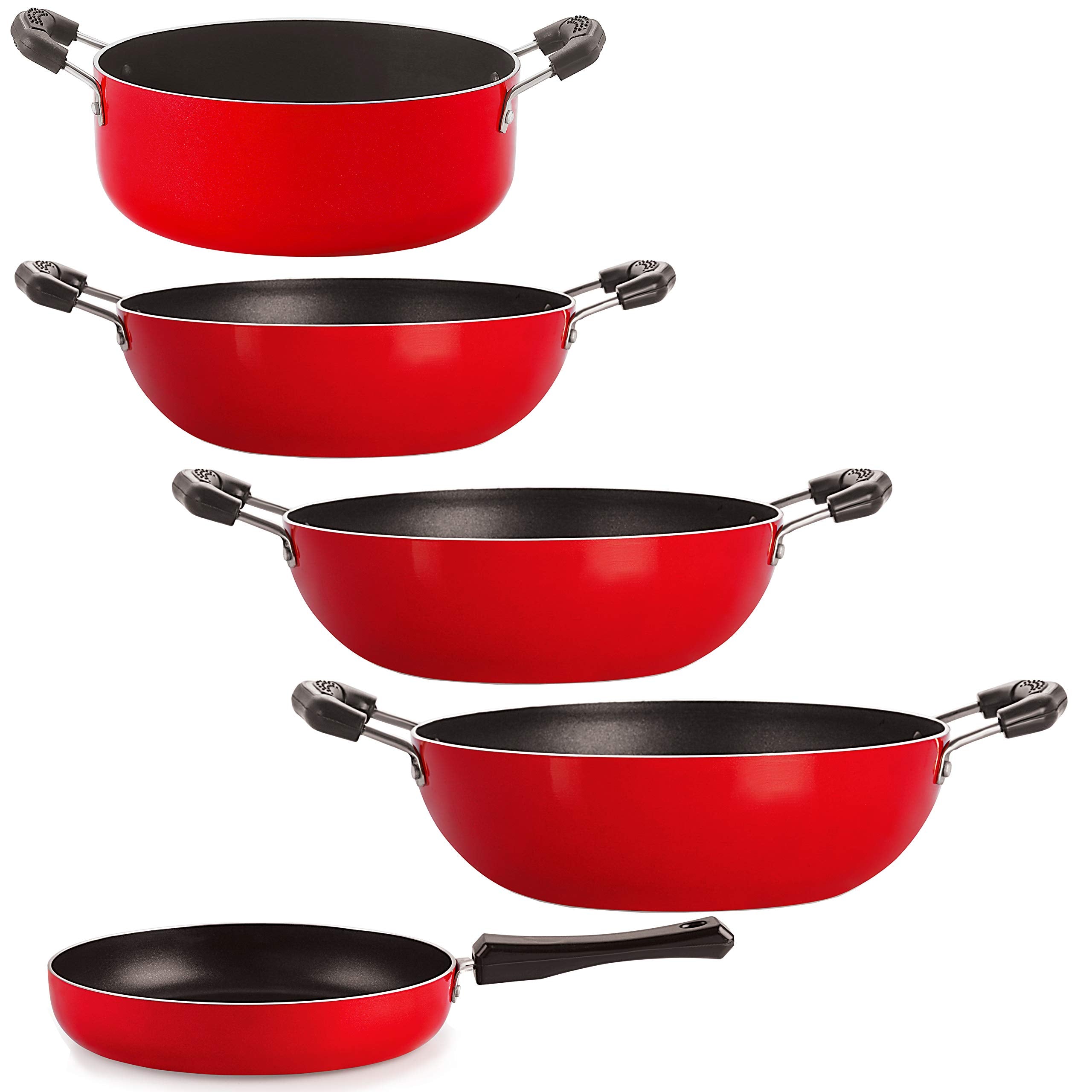 Nirlon NonStick Pfoa Free Stain Resistance NonInduction Pots And Pans Cooking Combo Set