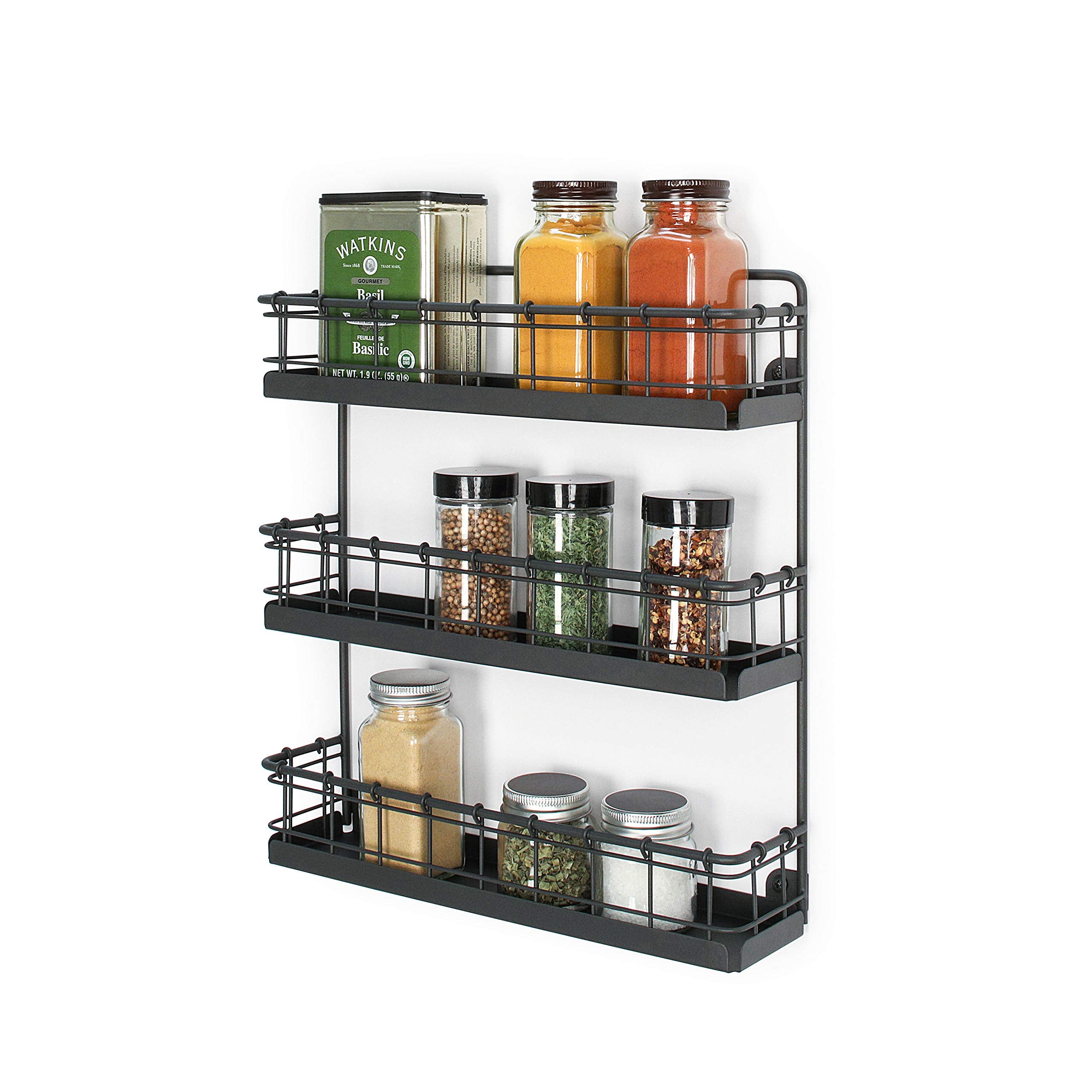 Spectrum Diversified Storage for Kitchen, Pantry, Cabinet, Industrial Gray Spectrum Vintage Wall-Mount 3-Tier Spice Rack, Large