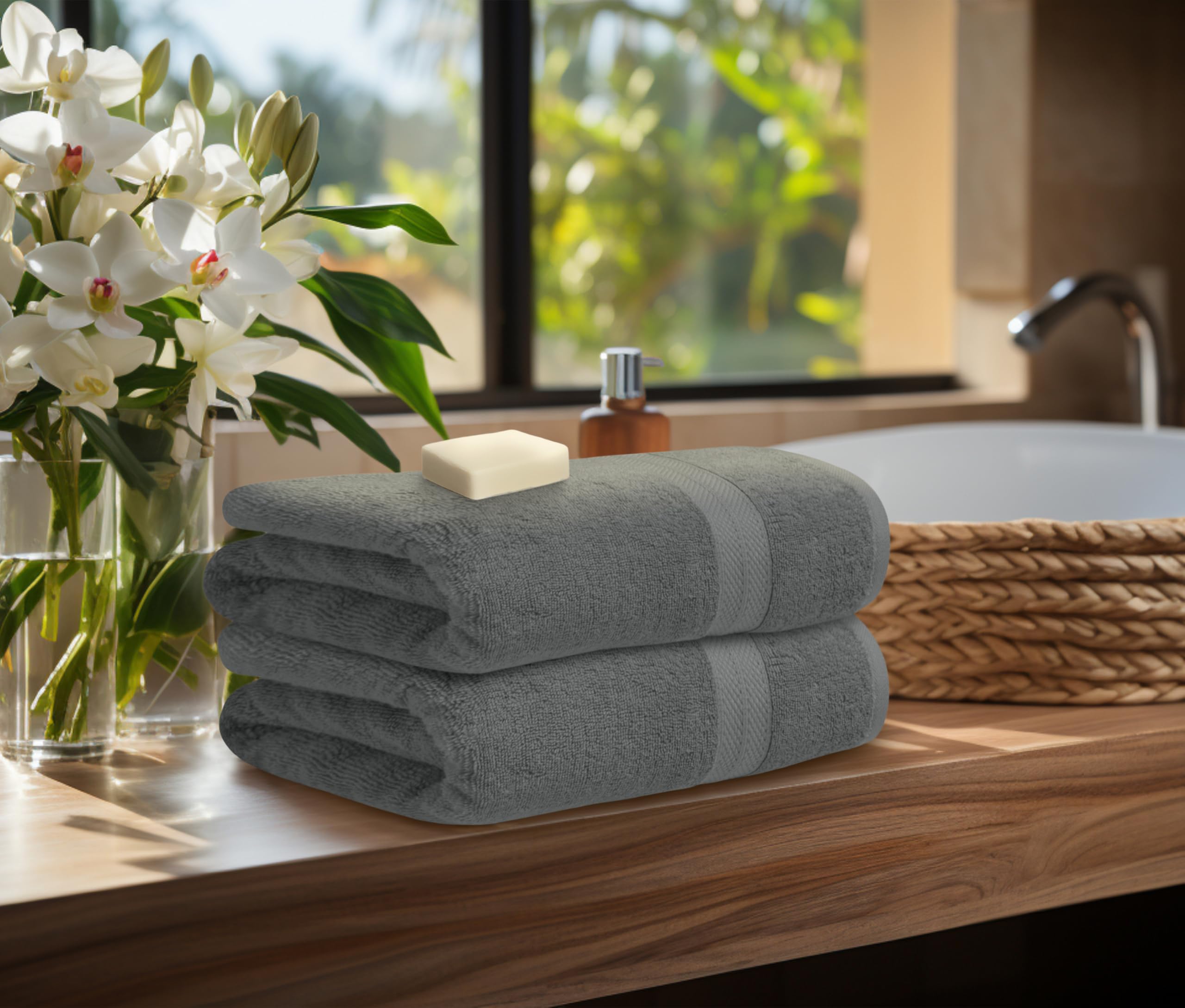 Avalon Towels Luxury 8 Piece Towels Set, 2 Bath Towels, 2 Hand Towels And 4 Washcloths, 600 Gsm 100% Ring Spun Cotton Highly Abs
